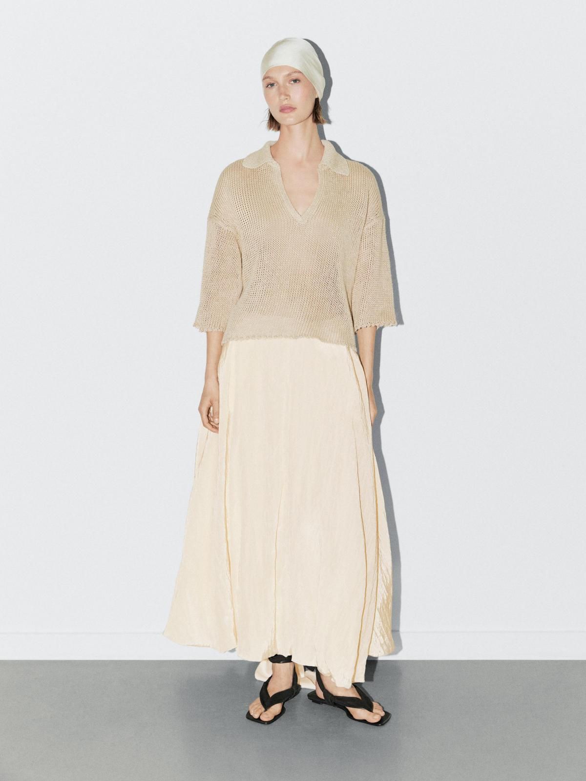 마시모두띠 오픈칼라 릴렉스핏 헴프 니트 반팔 폴로 스웨터 9435/953 BEIGE - 상세 이미지 4
