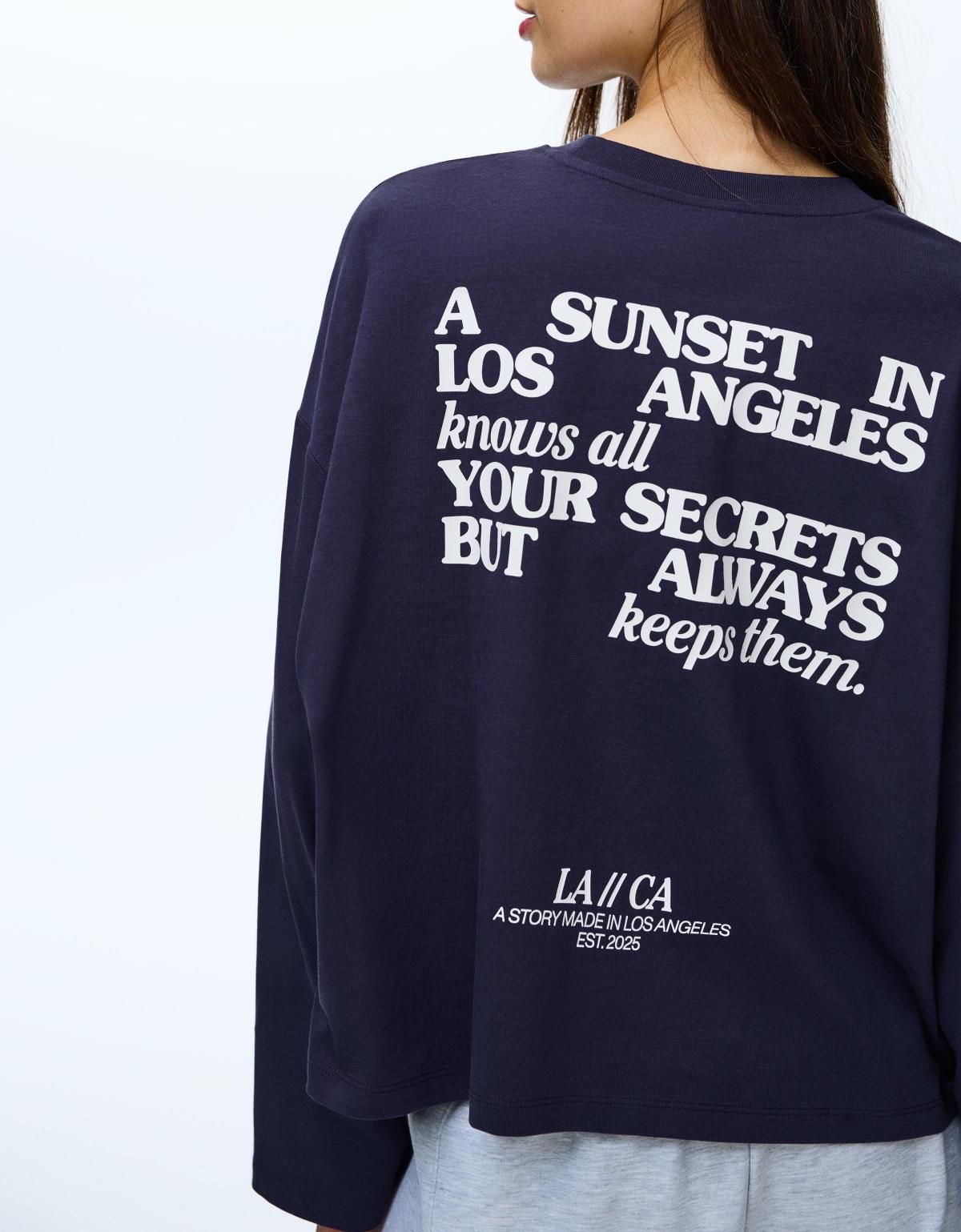 버쉬카 박시핏 프린트 롱슬리브 티셔츠 7546/093 NAVY - 상세 이미지 3
