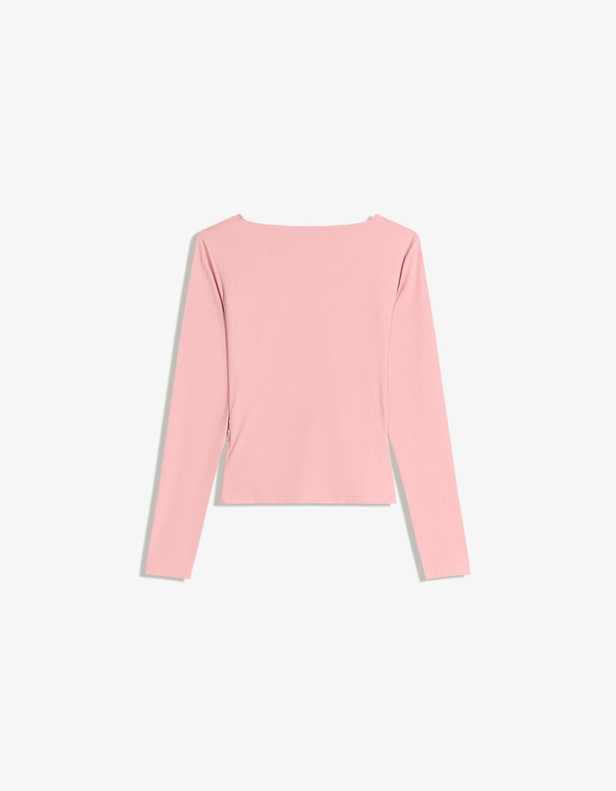 버쉬카 페미닌 셔링 브이넥 긴팔 티셔츠 7601/714 PINK - 상세 이미지 2