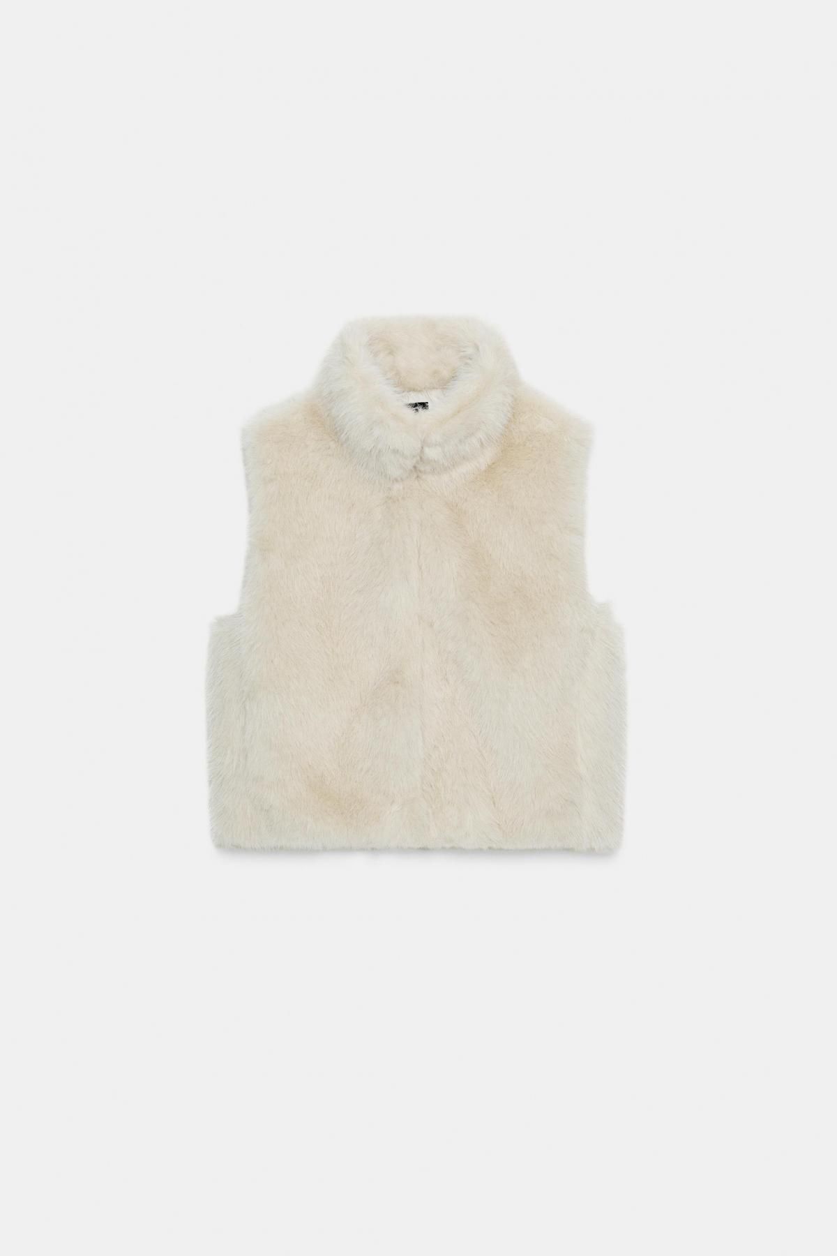 자라 페이크 퍼 하이넥 베스트 1255/726 LIGHT BEIGE - 상품 이미지