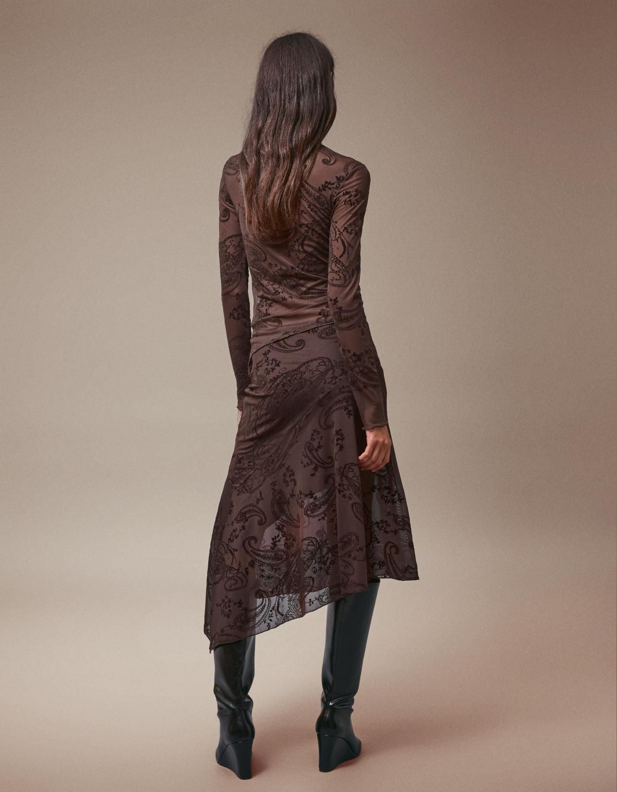 버쉬카 에스닉 패턴 언밸런스 미디 스커트 6095/173 BROWN - 상세 이미지 4