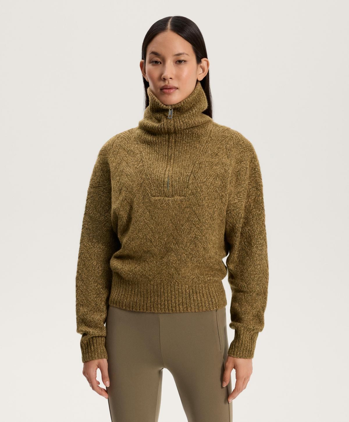 오이쇼 하이넥 하프집업 믹스 니트 스웨터 3651/636 MILITARYKHAKI - 상세 이미지 2