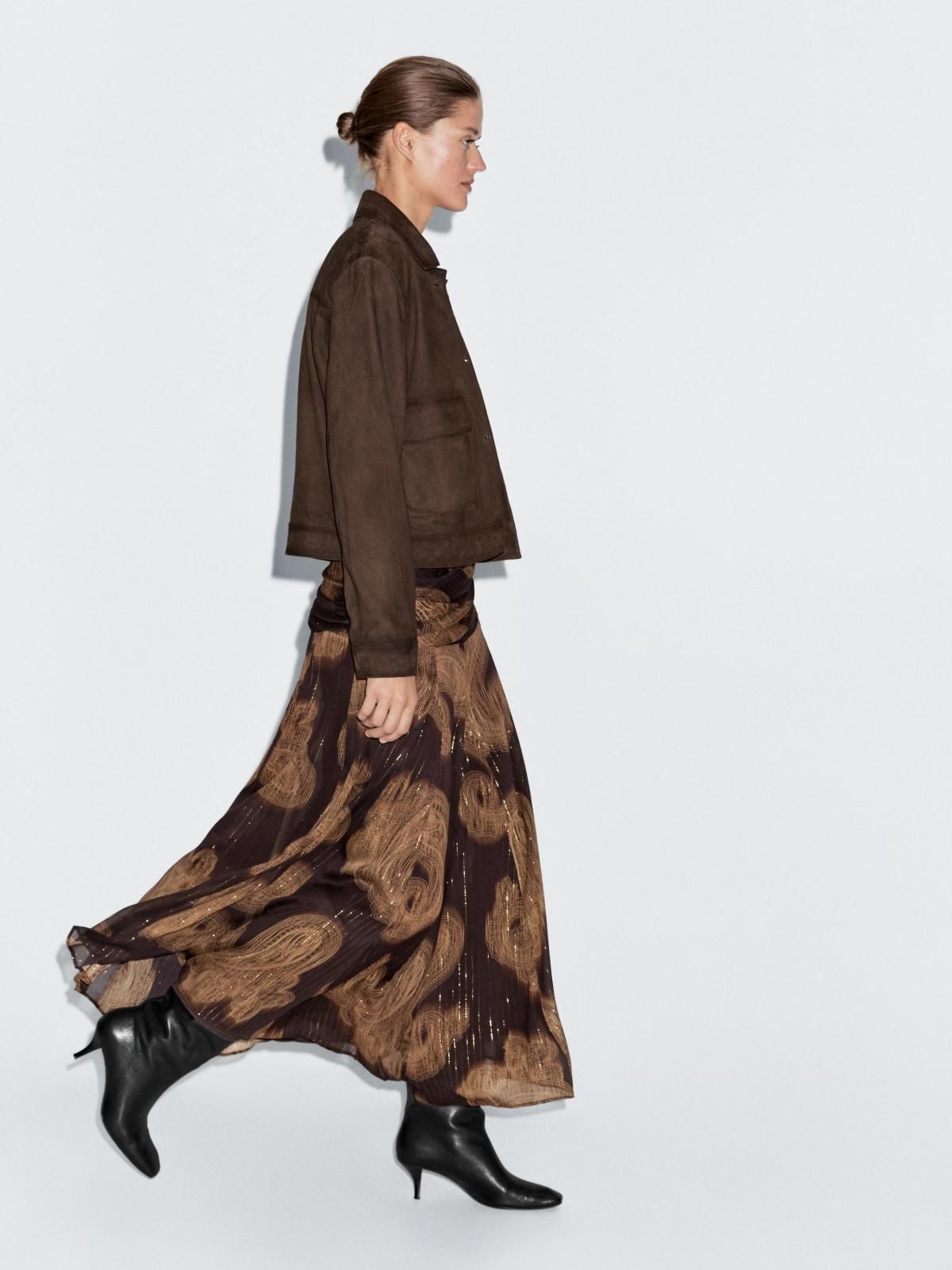 마시모두띠 페이즐리 플리츠 메탈릭 라인 미디 스커트 5221/878 BROWN - 상세 이미지 4