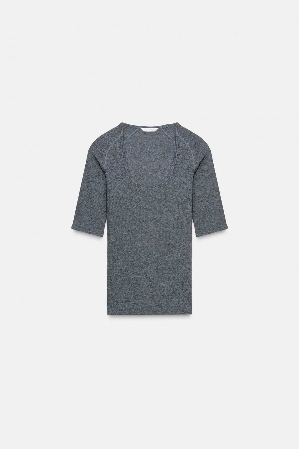 자라 슬림핏 테크니컬 라운드넥 반팔 래글런 티셔츠 6912/629 DARK GREY MARL - 메인 이미지