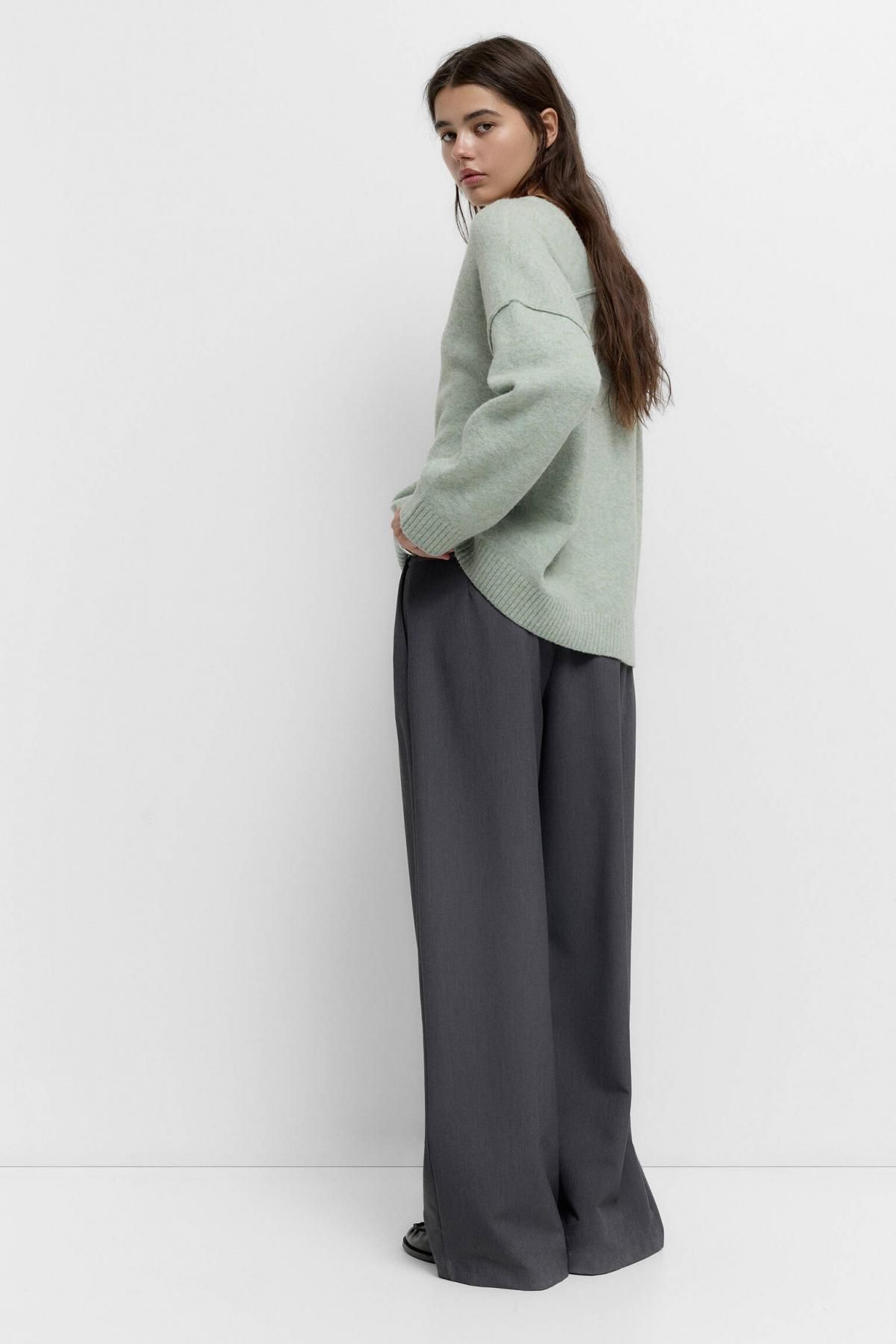 풀앤베어 소프트 라이트그린 브이넥 니트 스웨터 7550/308 PALE GREEN - 상세 이미지 4