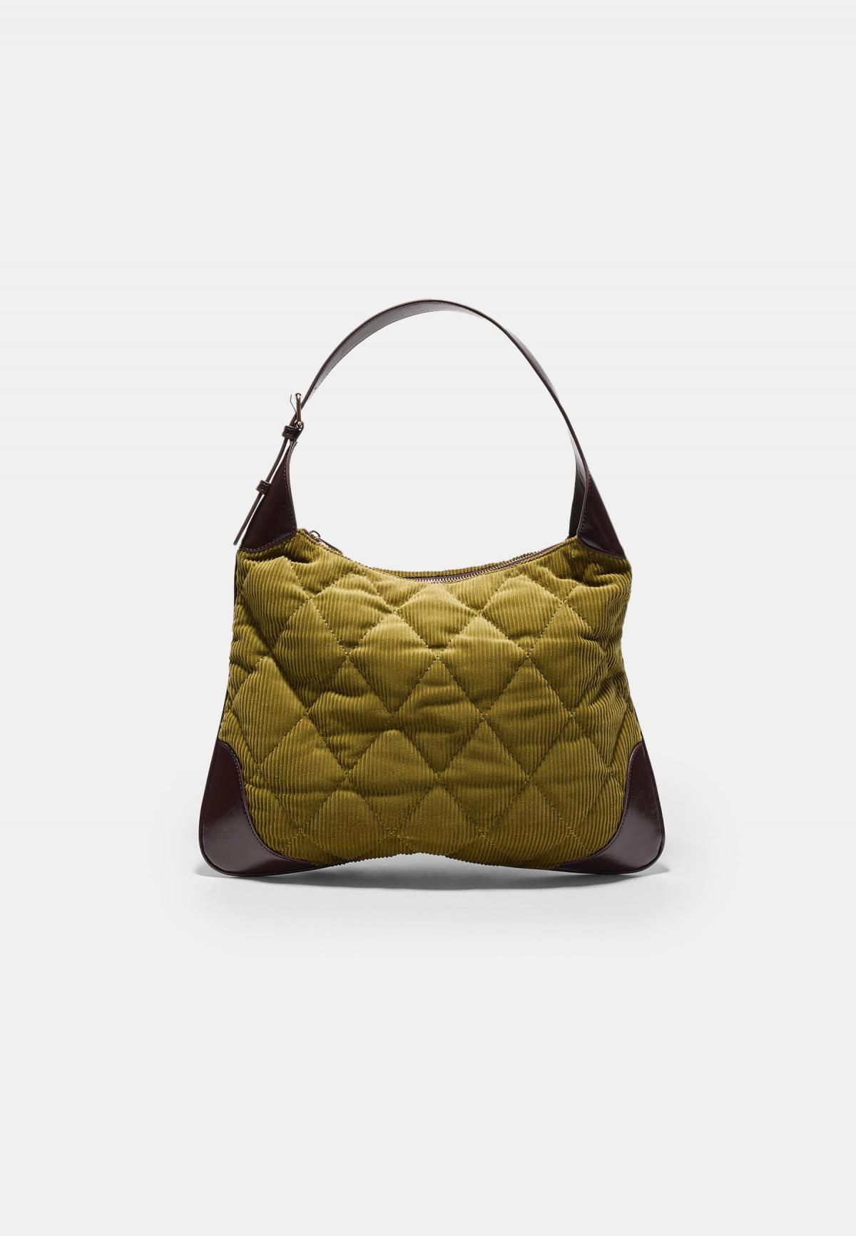 스트라디바리우스 퀼팅 배색 코듀로이 소프트 호보 숄더백 3680/911 OLIVE GREEN - 메인 이미지