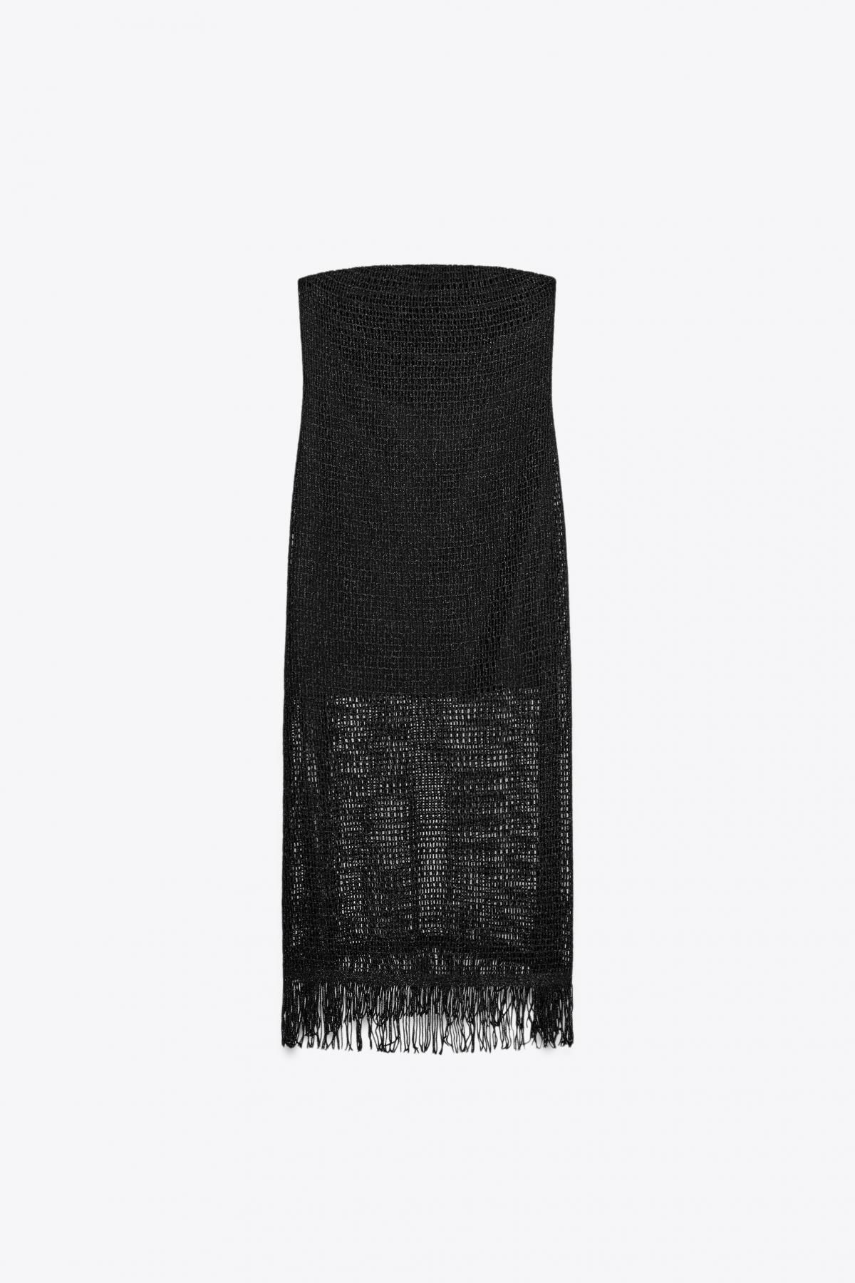 자라 프린지 메탈릭 스트랩리스 미디 원피스 2157/228 BLACK - 메인 이미지
