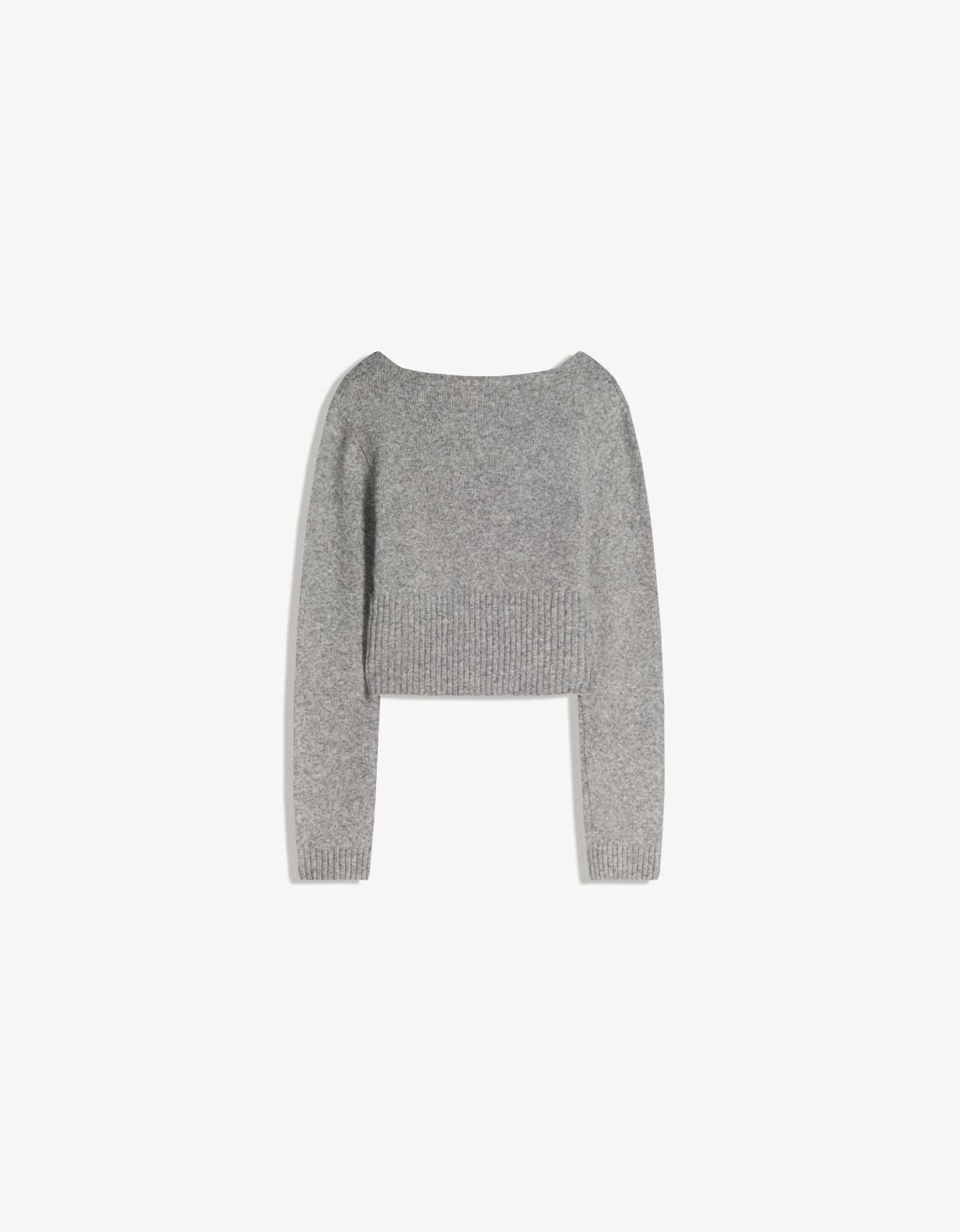 버쉬카 크롭 브이넥 버튼 가디건 6998/376 GREY - 상세 이미지 2