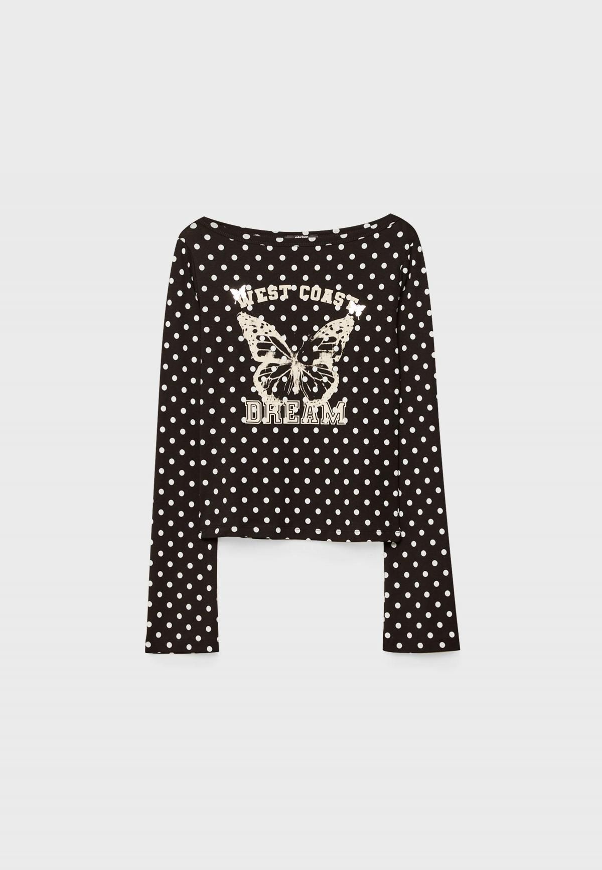 스트라디바리우스 도트 프린트 보트넥 긴팔 티셔츠 8051/690 BLACK - 상품 이미지