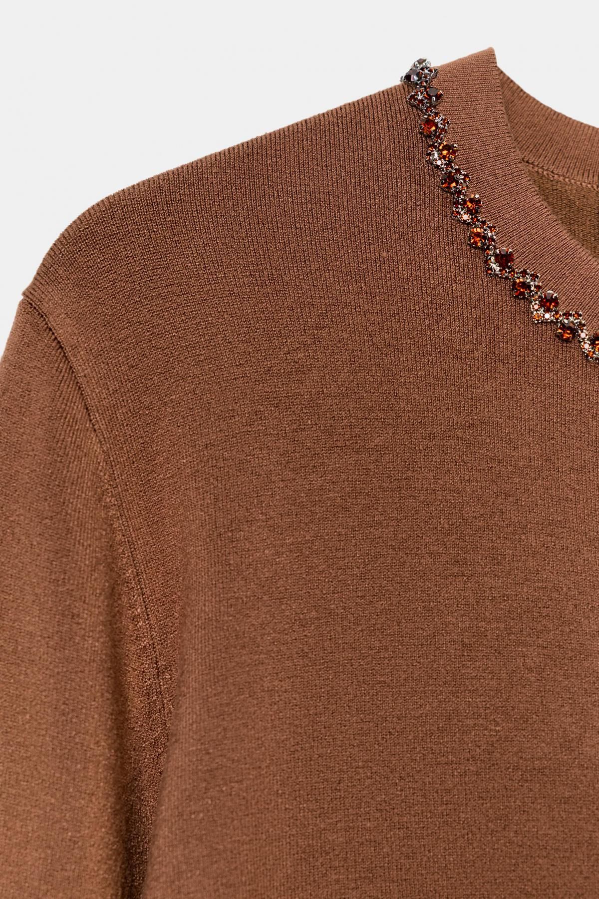 자라 브라운 라운드넥 주얼 버튼 가디건 8851/116 BROWN - 상세 이미지 3