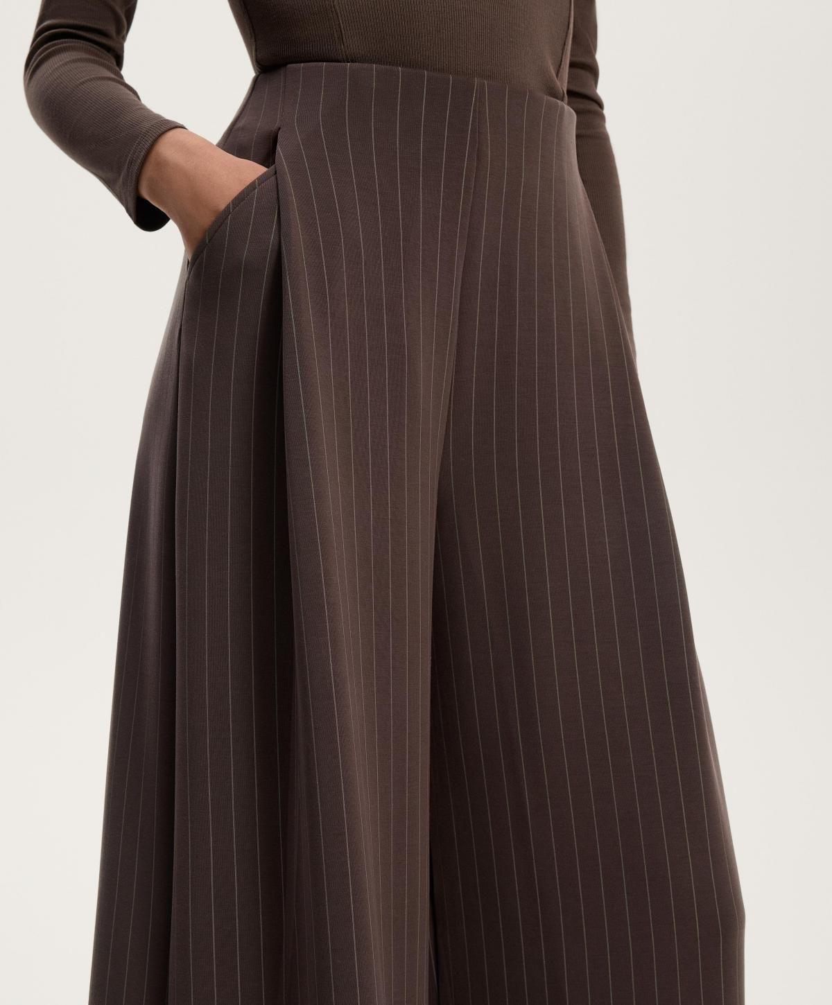 오이쇼 소프트 모달 스트라이프 와이드 팬츠 4040/791 DARKREDDISH-BROWN - 상세 이미지 4