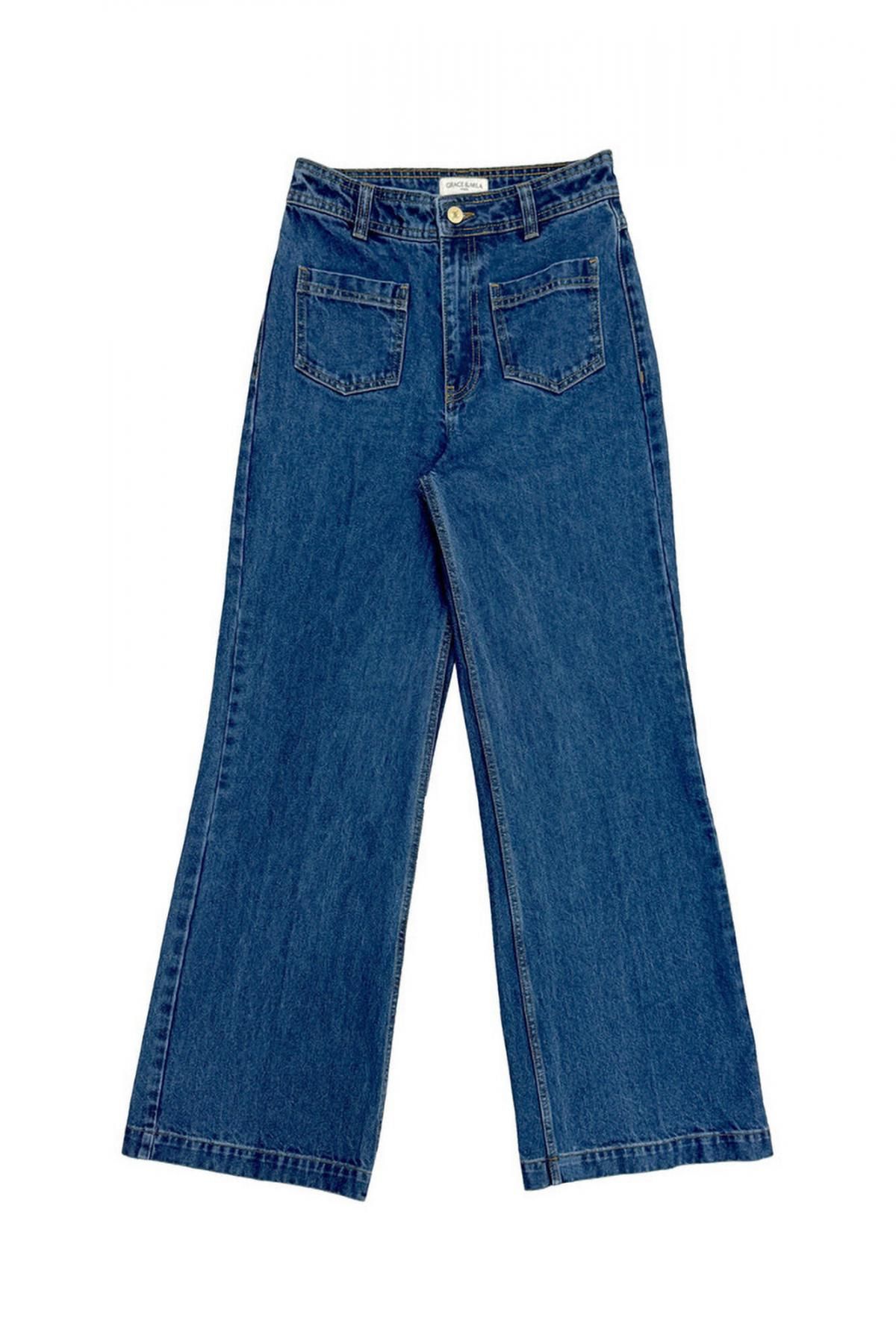 그레이스앤밀라 하이웨이스트 데님 포켓 부츠컷 청바지 5942266 AZUL OSCURO - 상품 이미지