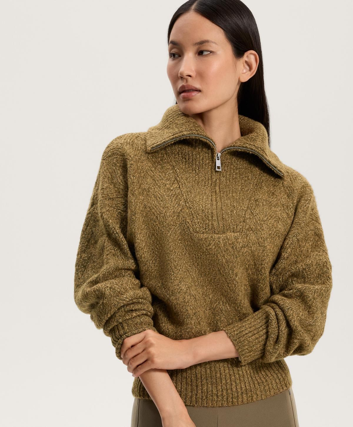 오이쇼 하이넥 하프집업 믹스 니트 스웨터 3651/636 MILITARYKHAKI - 상세 이미지 5