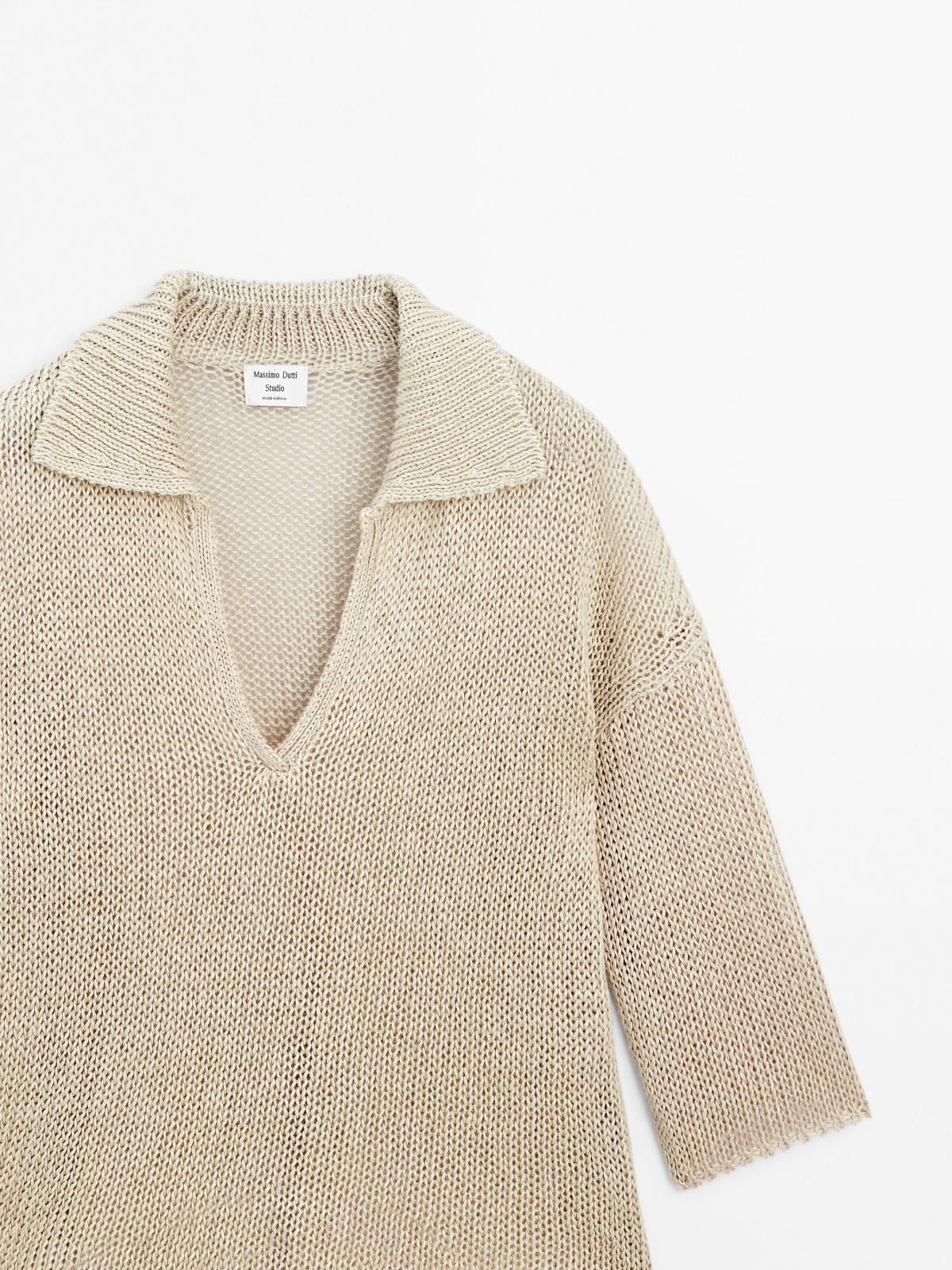 마시모두띠 오픈칼라 릴렉스핏 헴프 니트 반팔 폴로 스웨터 9435/953 BEIGE - 상세 이미지 5