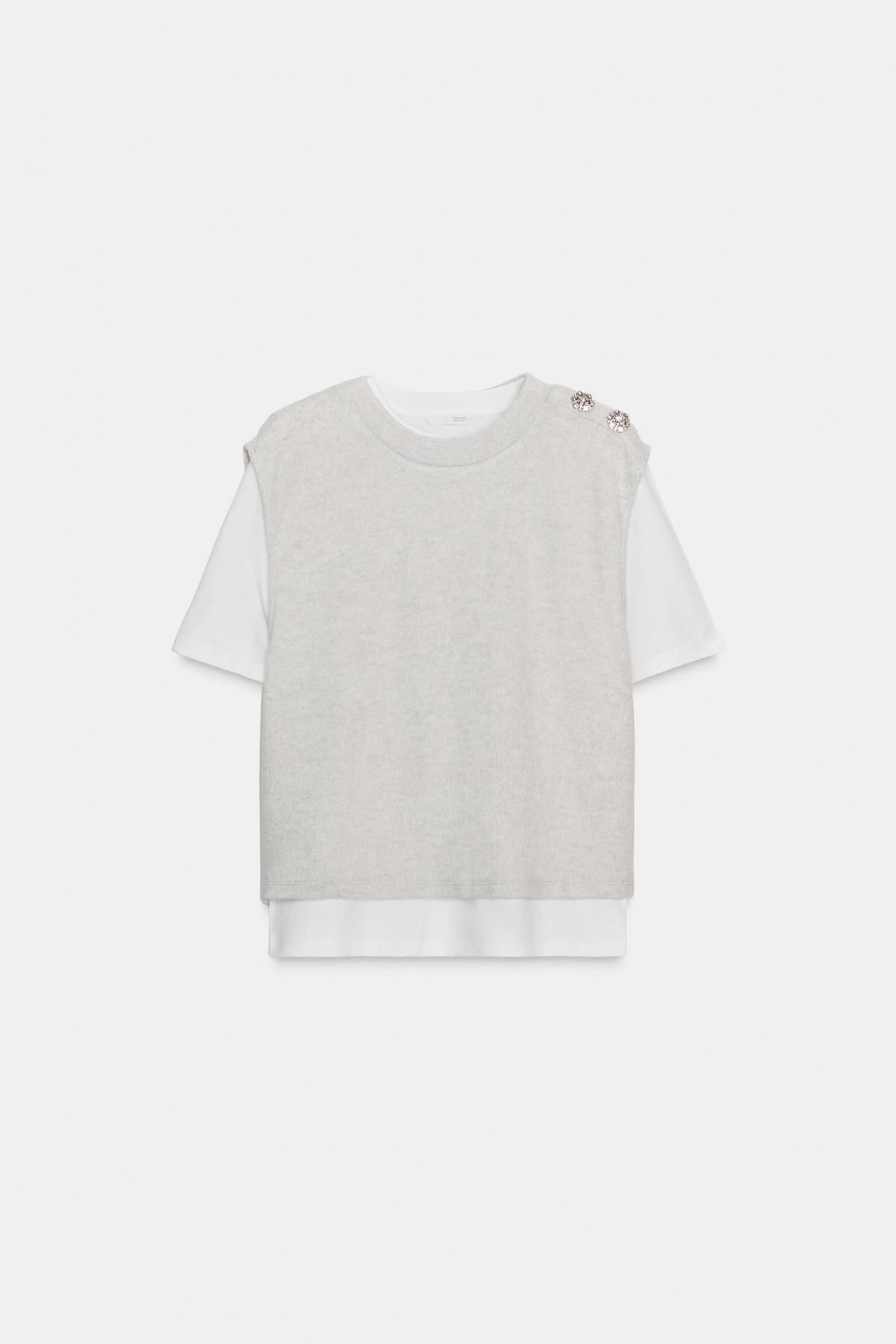 자라 주얼 숄더 라운드넥 반팔 티셔츠 1131/849 BEIGE - 메인 이미지