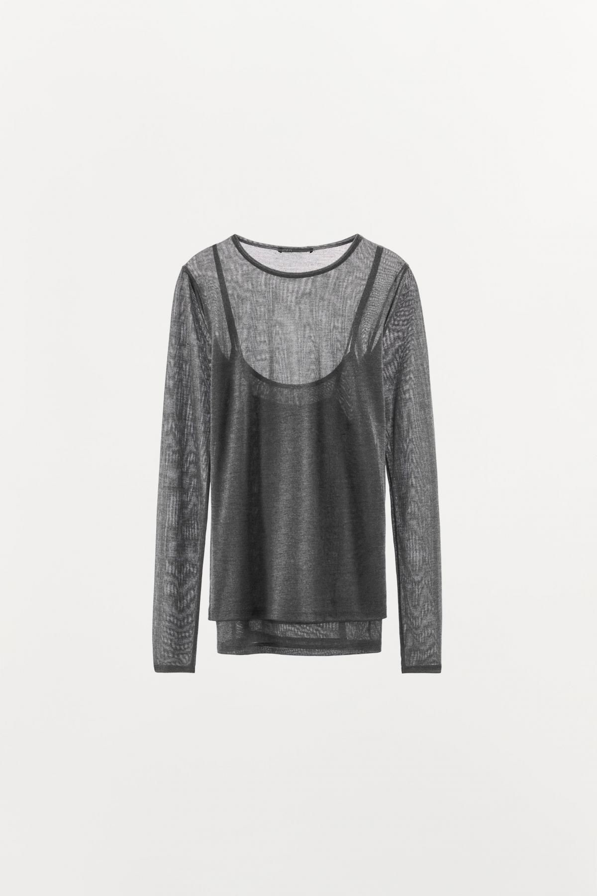 자라 레이어드 슬림핏 라운드넥 긴팔 티셔츠 0858/461 GREY MARL - 메인 이미지