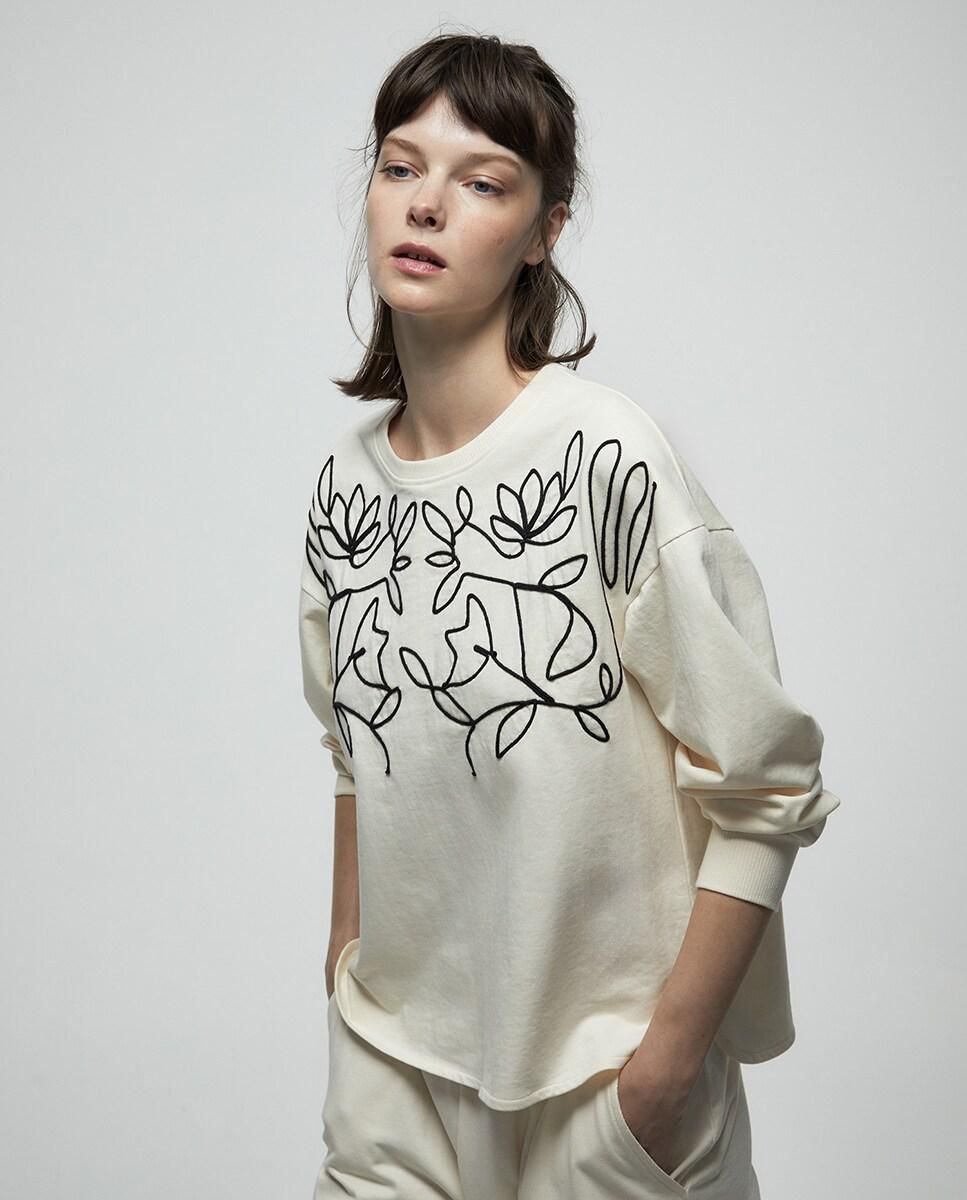 스페라 아트자수 코튼믹스 오버핏 긴팔 맨투맨 58461706457 CRUDO - 상품 이미지