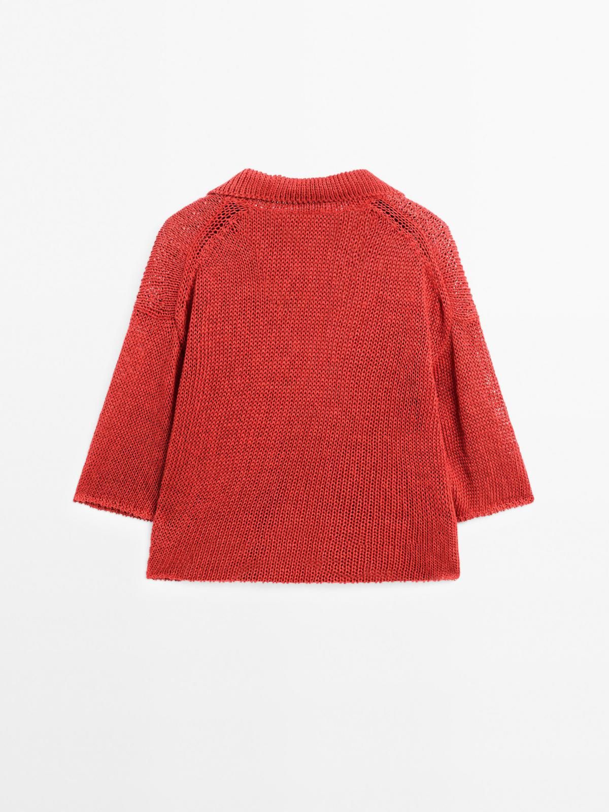 마시모두띠 오픈워크 릴렉스핏 니트 폴로칼라 반팔 스웨터 9742/953 BURNT ORANGE - 상세 이미지 2