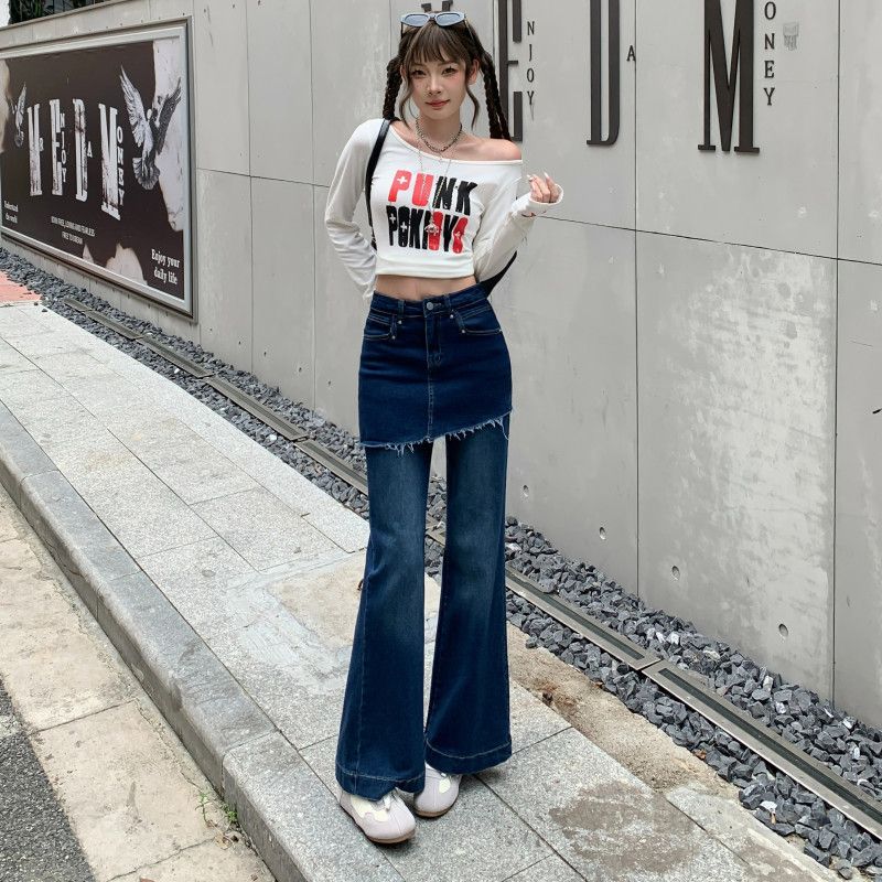 여성용 루즈핏 와이드 데님팬츠 여름 캐주얼 플레어 스타일 슬리밍 효과 편안한 착용감 9부청바지 일자핏 청바지 데일리 청바지 - 상세 이미지 5