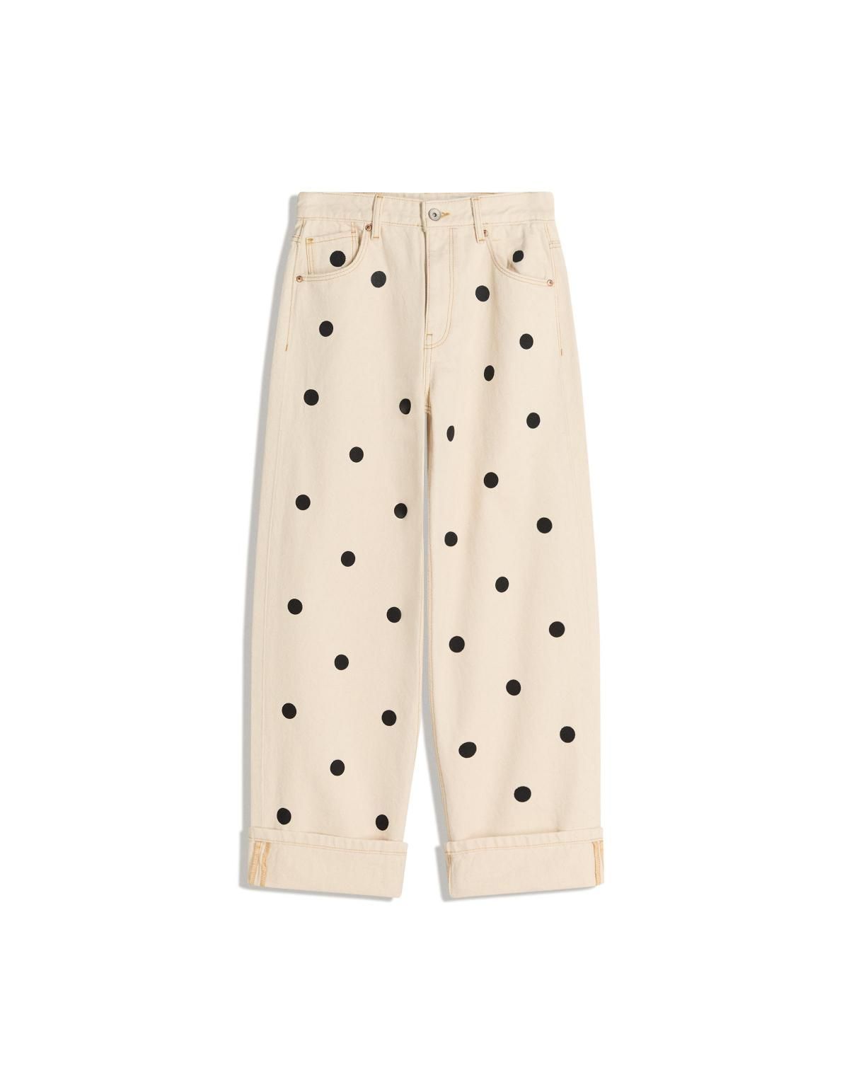 버쉬카 도트 패턴 롤업 배기핏 데님 팬츠 5061/089 CREAM - 상세 이미지 3