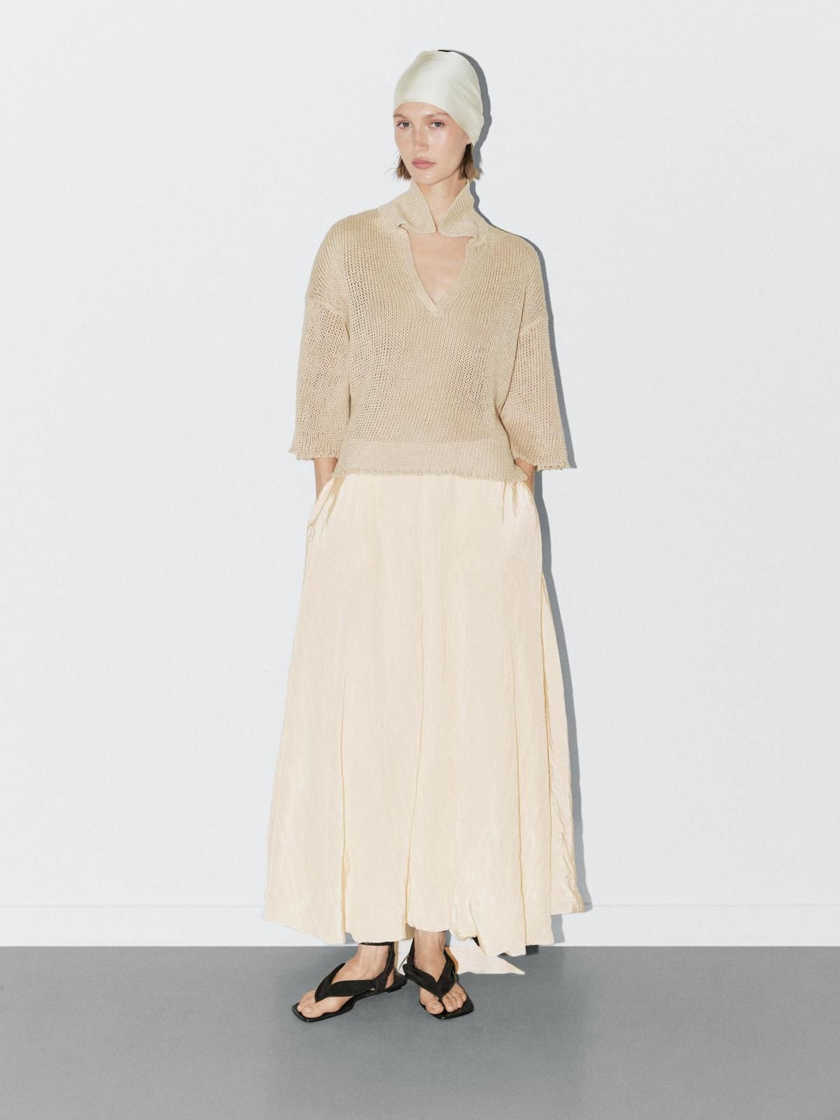 마시모두띠 오픈칼라 릴렉스핏 헴프 니트 반팔 폴로 스웨터 9435/953 BEIGE - 상세 이미지 3