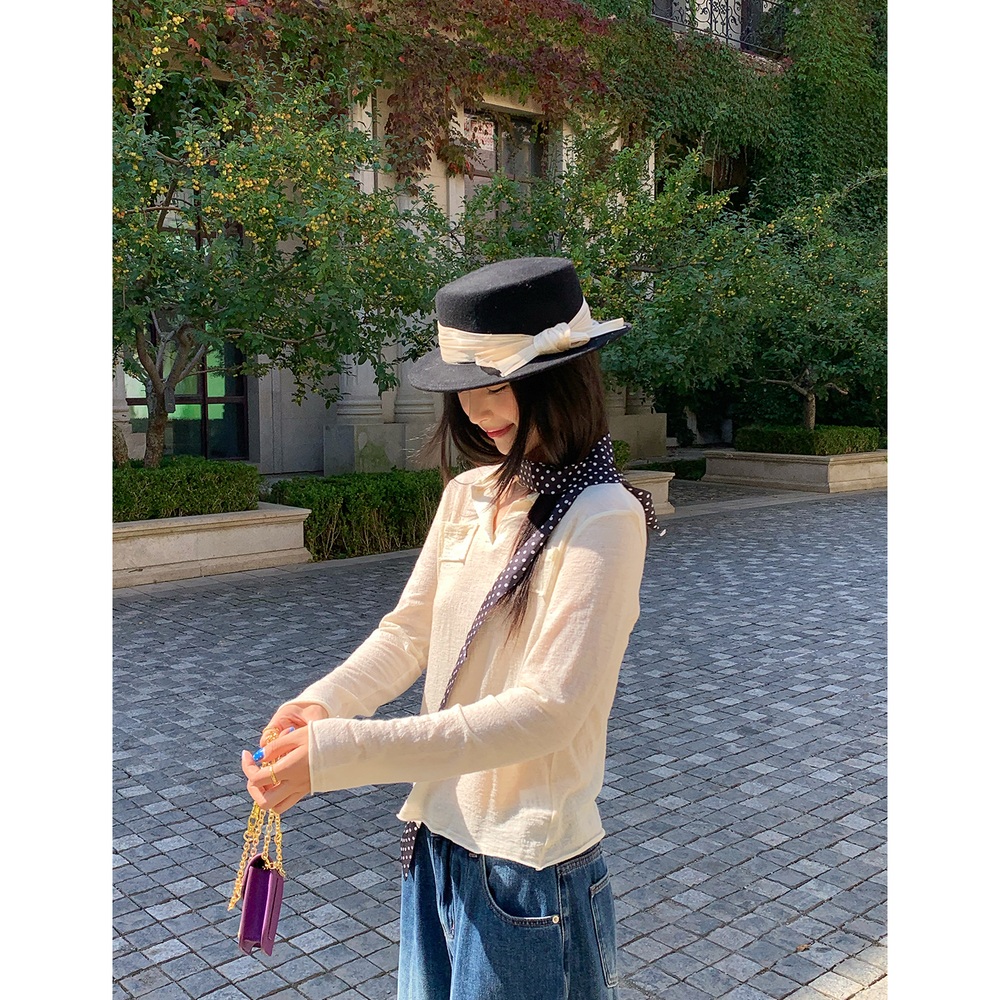 울혼방 브이넥카라 긴팔티 예쁜핏 봄가을 느좋 감성 클래식 디자인 크림화이트 - 상세 이미지 2