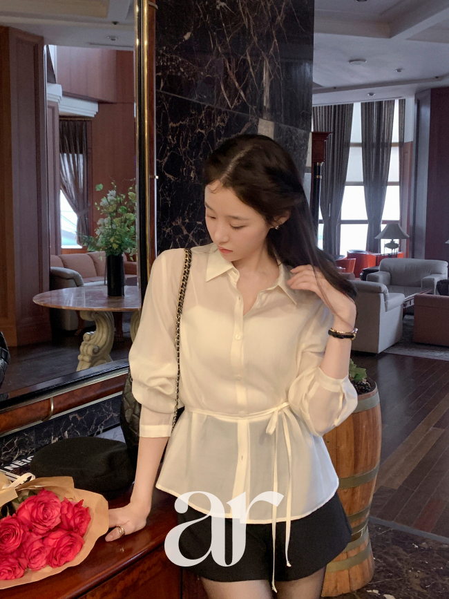 타이 스트랩 텐셀 카라 블라우스 bs8501 - 상세 이미지 2