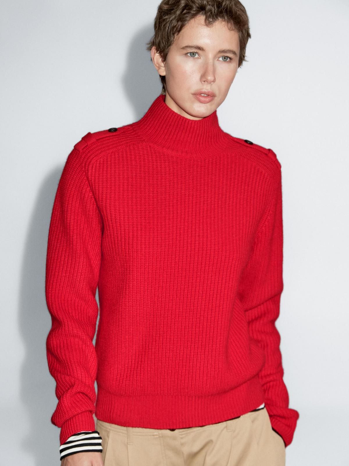 마시모두띠 울블렌드 하이넥 숄더버튼 니트 스웨터 5620/693 RED - 상세 이미지 3