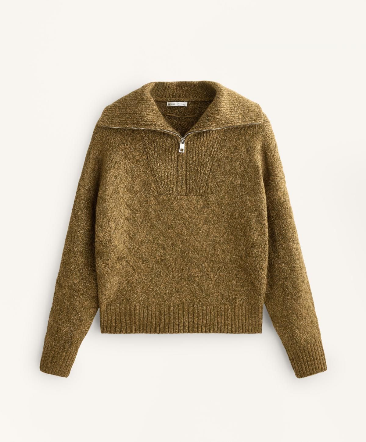 오이쇼 하이넥 하프집업 믹스 니트 스웨터 3651/636 MILITARYKHAKI - 상품 이미지
