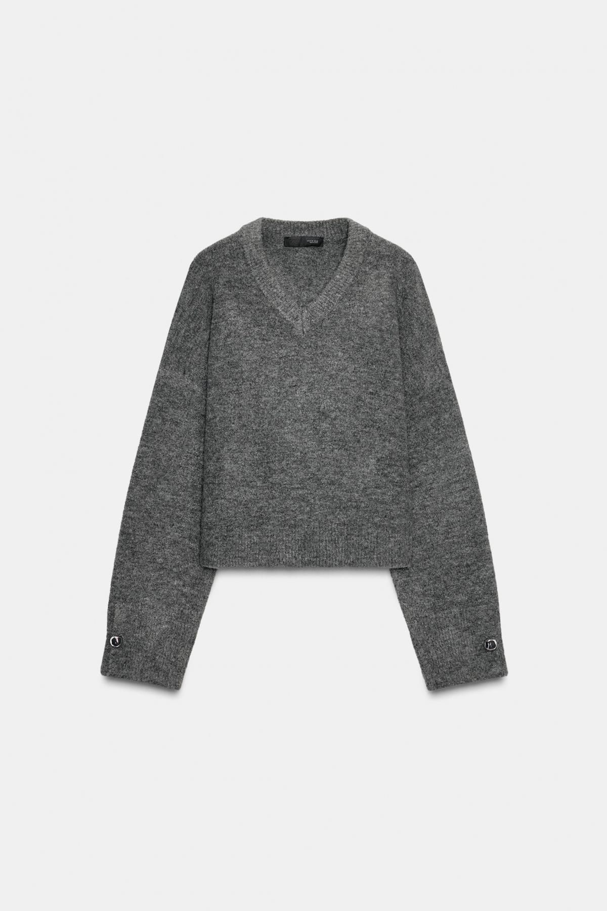 자라 소프트 브이넥 메탈 버튼 니트 스웨터 5536/161 GREY MARL - 상품 이미지