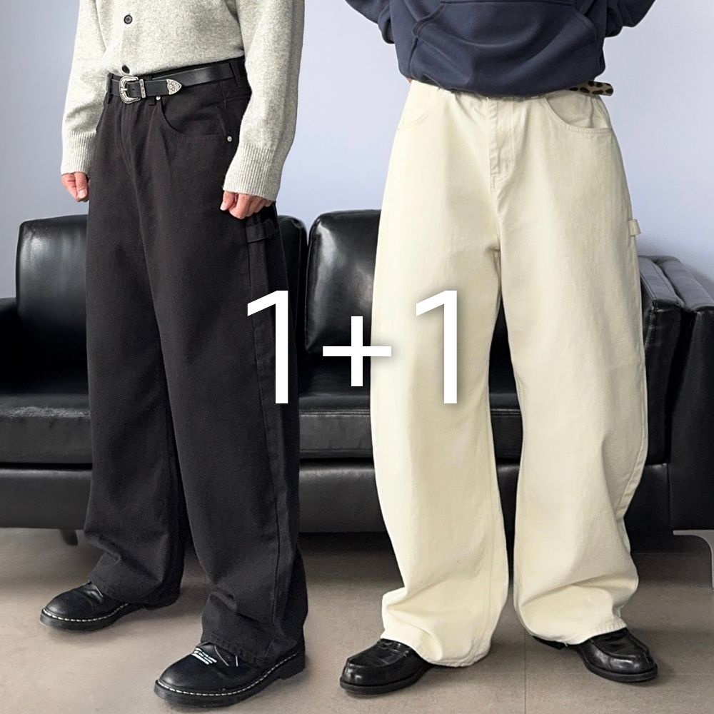 1+1 남자커브드진 남성가을면바지 카펜터팬츠 워크팬츠 - 상품 이미지