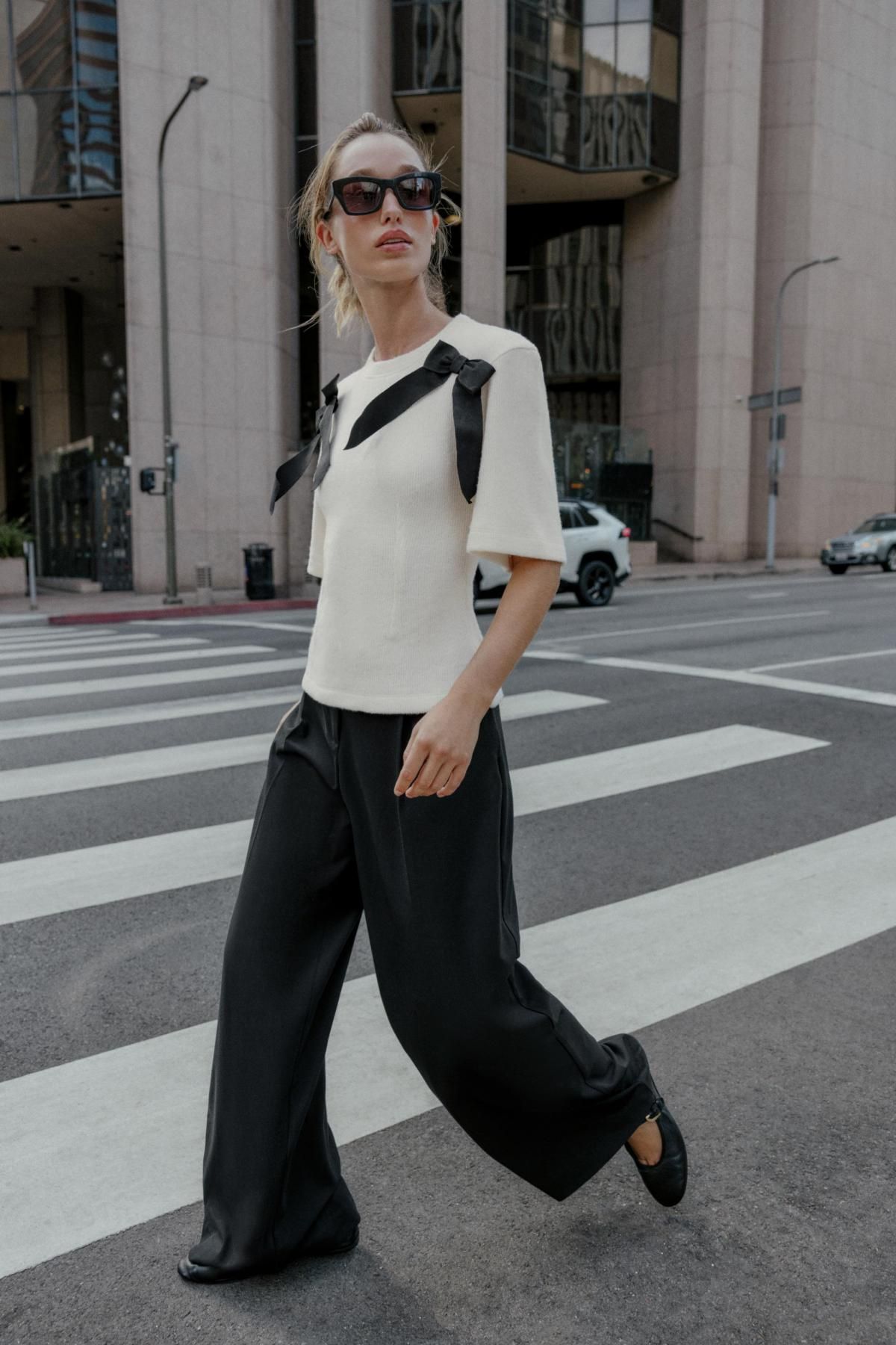 자라 페미닌 리본 라운드넥 반팔 탑 1131/845 OYSTER-WHITE - 상세 이미지 2