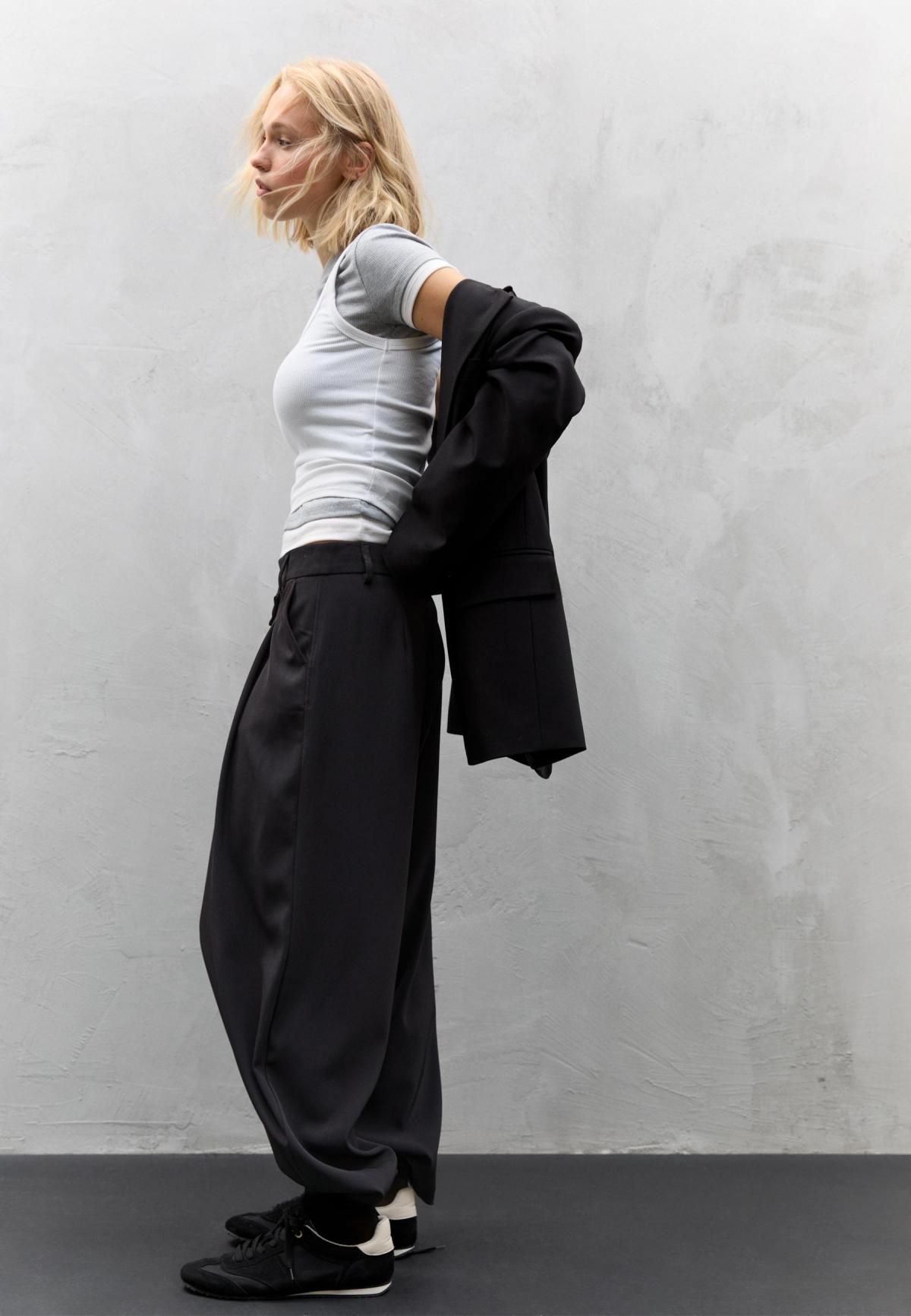 스트라디바리우스 와이드 크로스 웨이스트 슬랙스 팬츠 8277/194 BLACK - 상세 이미지 5