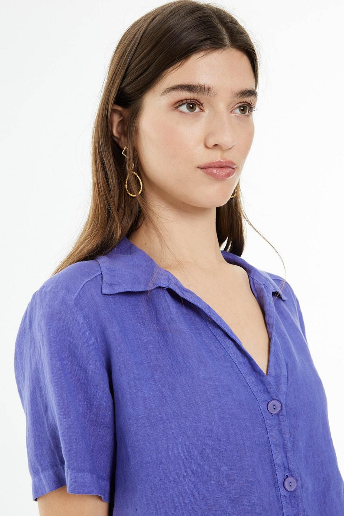 시스템액션 린넨 반팔 레귤러핏 셔츠 5009604 MORADO/LILA - 상세 이미지 4