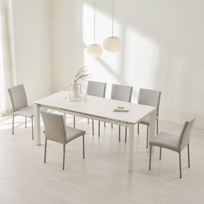 NOON 모어 직각 화이트 세라믹 확장형 6인용 포세린 식탁 1400,1800