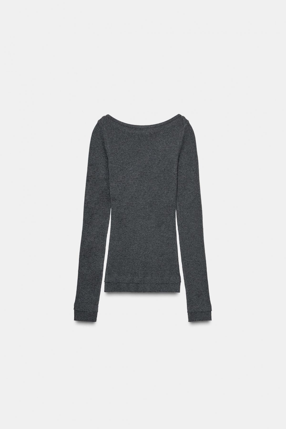 자라 슬림핏 테크니컬 립 보트넥 긴팔 티셔츠 4786/455 DARK GREY MARL - 상세 이미지 5