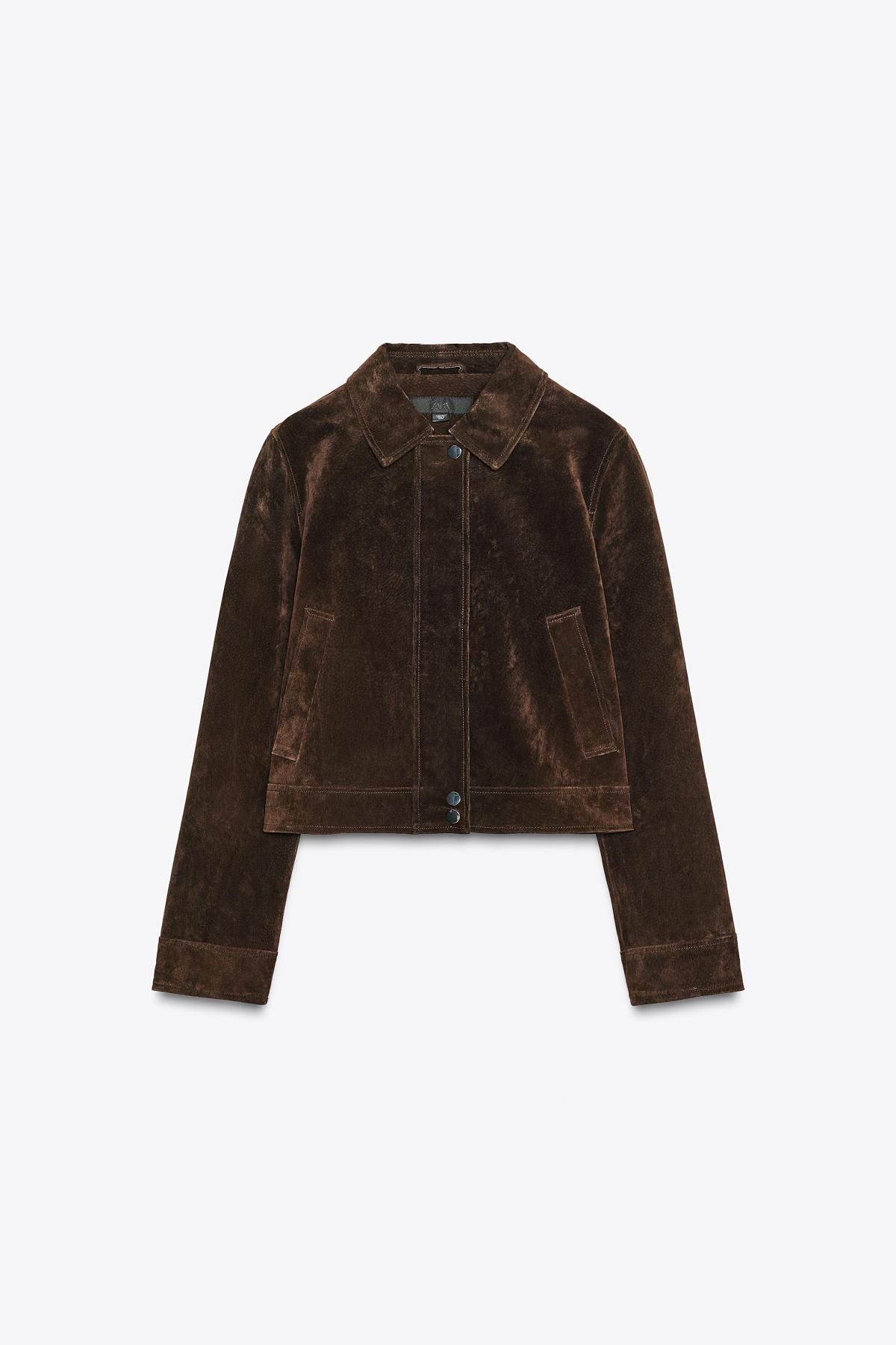 자라 브라운 프리미엄 레더 크롭 재킷 8073/254 DARK BROWN - 상품 이미지