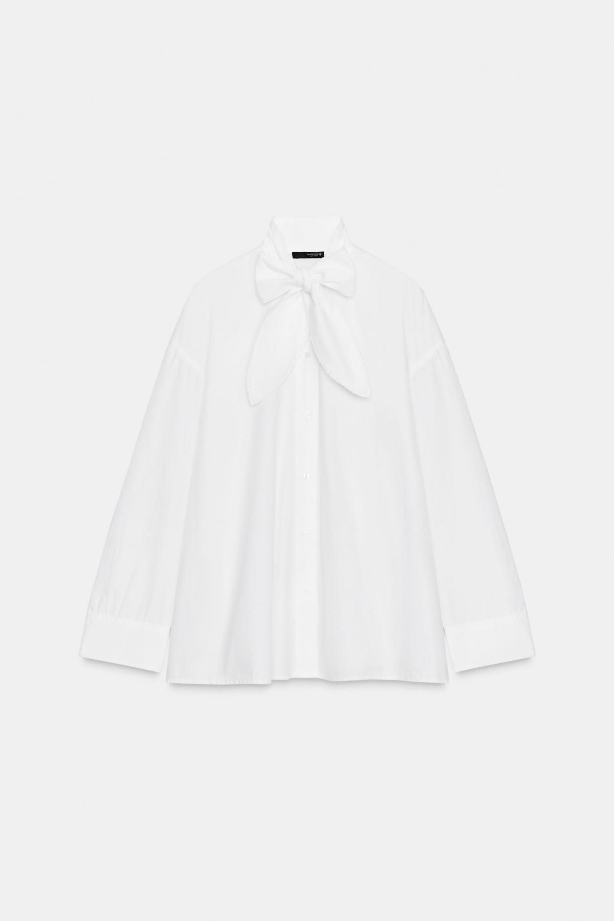 자라 오버사이즈 하이넥 레이스 타이 포플린 셔츠 0881/126 WHITE - 메인 이미지