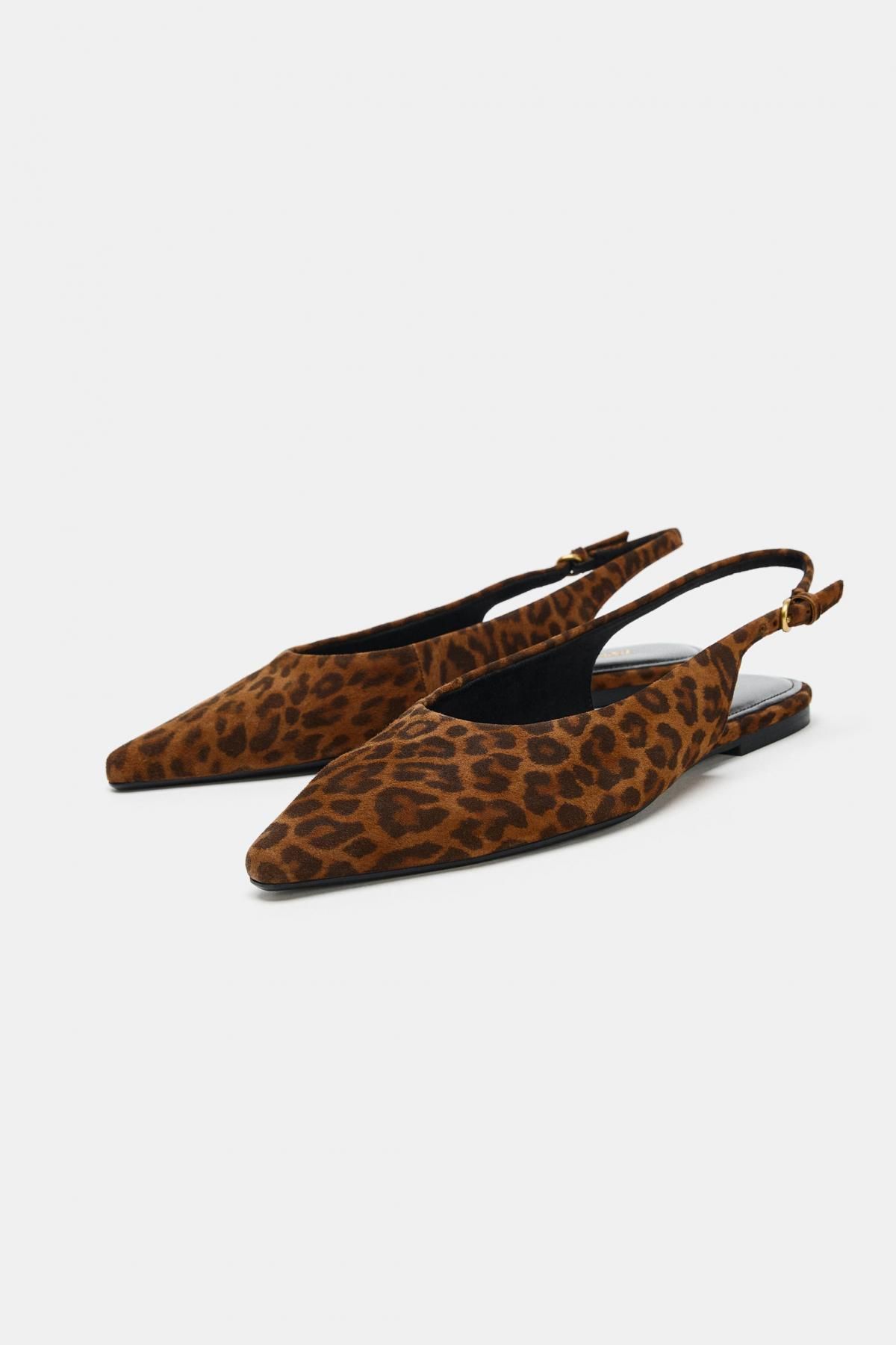 자라 애니멀 프린트 레더 슬링백 플랫슈즈 1555/610 LEOPARD - 상세 이미지 4