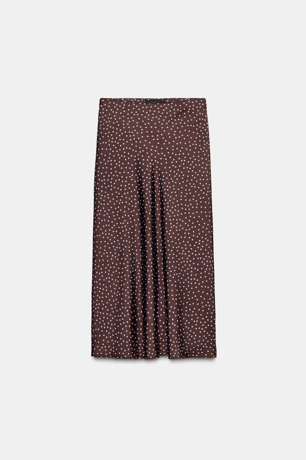 자라 플라워 패턴 새틴 밴딩 미디 스커트 8338/537 BROWN-BLUE - 메인 이미지
