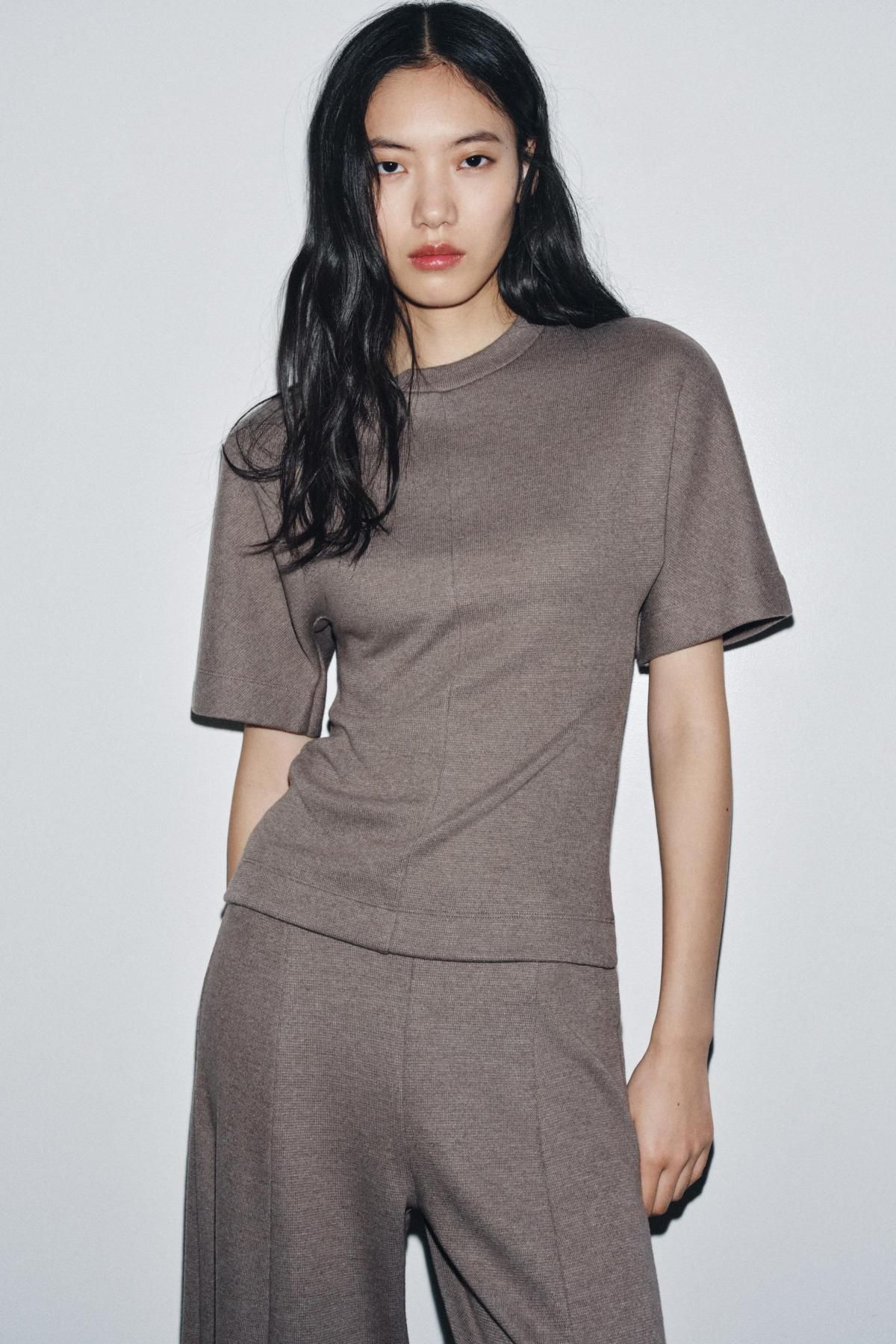 자라 소프트 슬림핏 반팔 티셔츠 0858/462 BROWN VIGORE - 상세 이미지 3