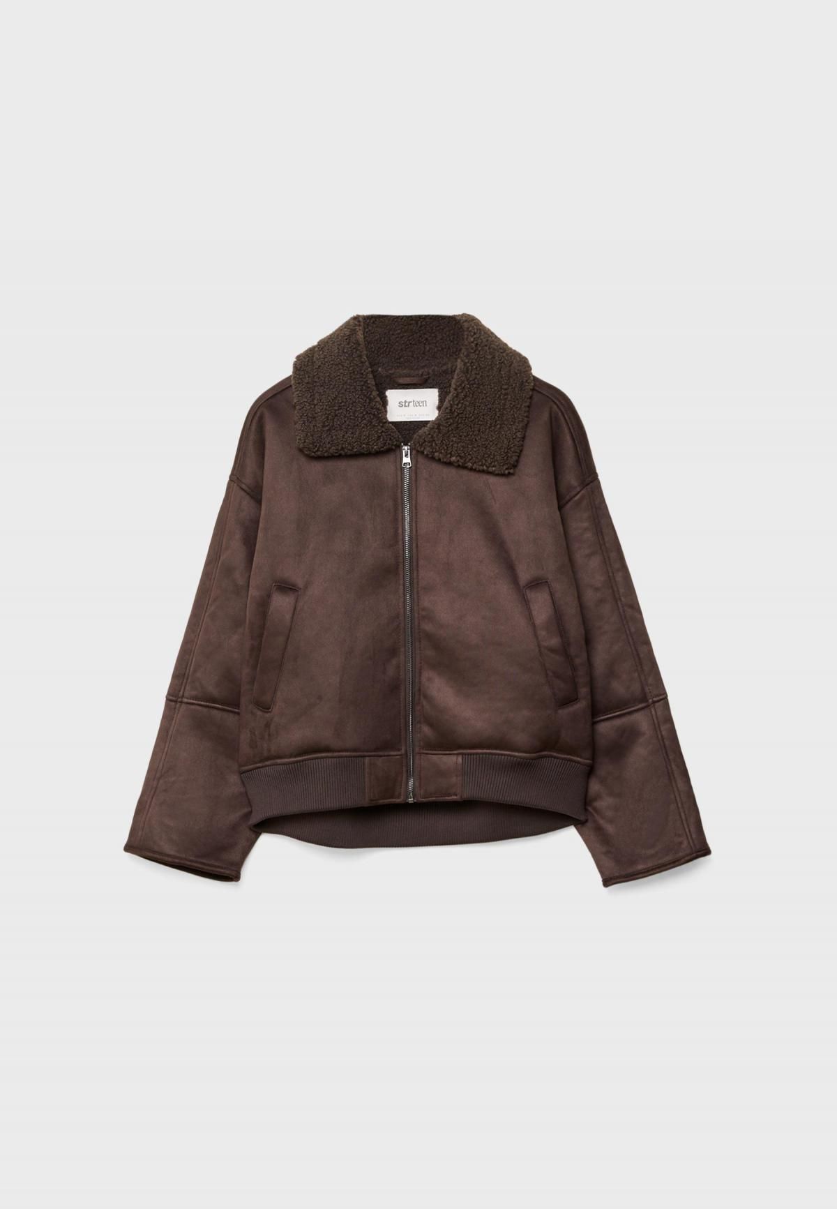 스트라디바리우스 페이크퍼 카라 더블페이스 무스탕 자켓 8457/760 BROWN - 상품 이미지