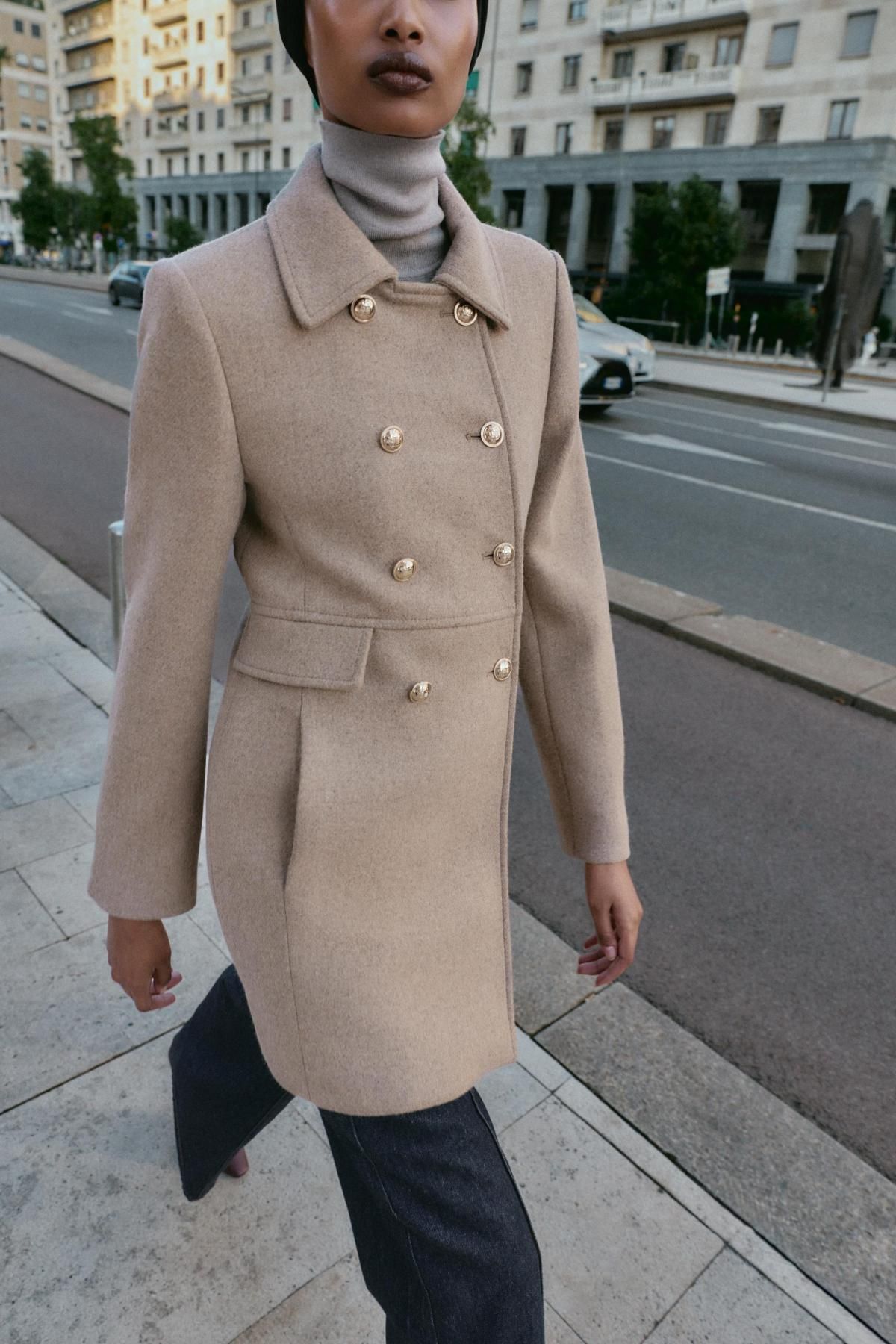 자라 클래식 울 더블브레스트 숏코트 8473/107 LIGHT MINK - 상세 이미지 5