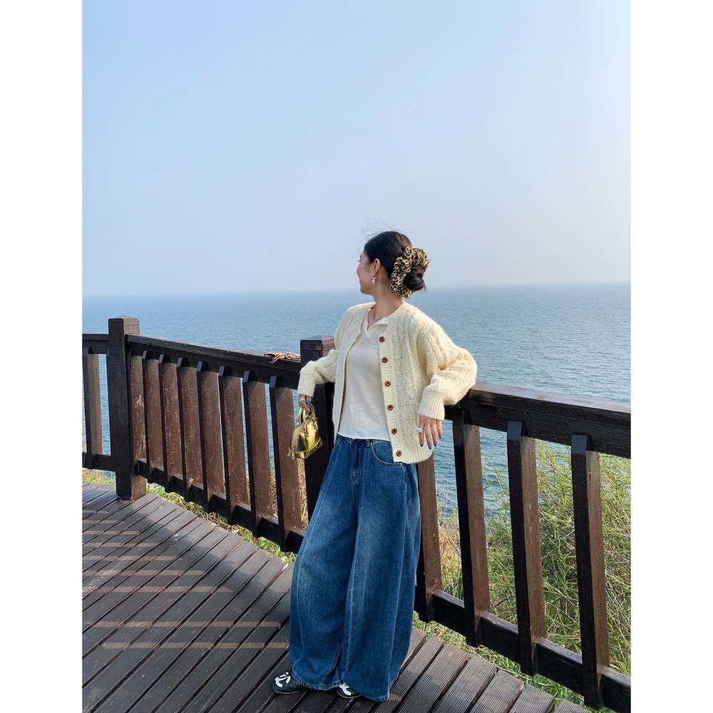울혼방 브이넥카라 긴팔티 예쁜핏 봄가을 느좋 감성 클래식 디자인 크림화이트 이미지 6
