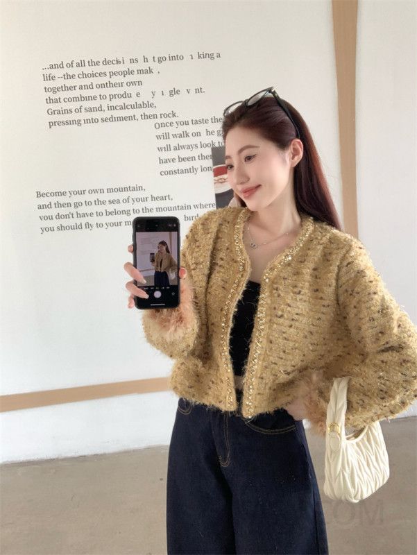 가을 여성 트위드 자켓 스타일 고급스러운 짧은 코트 여성아우터 캐주얼한 착용감 모던한 디자인 하객룩 - 상세 이미지 3