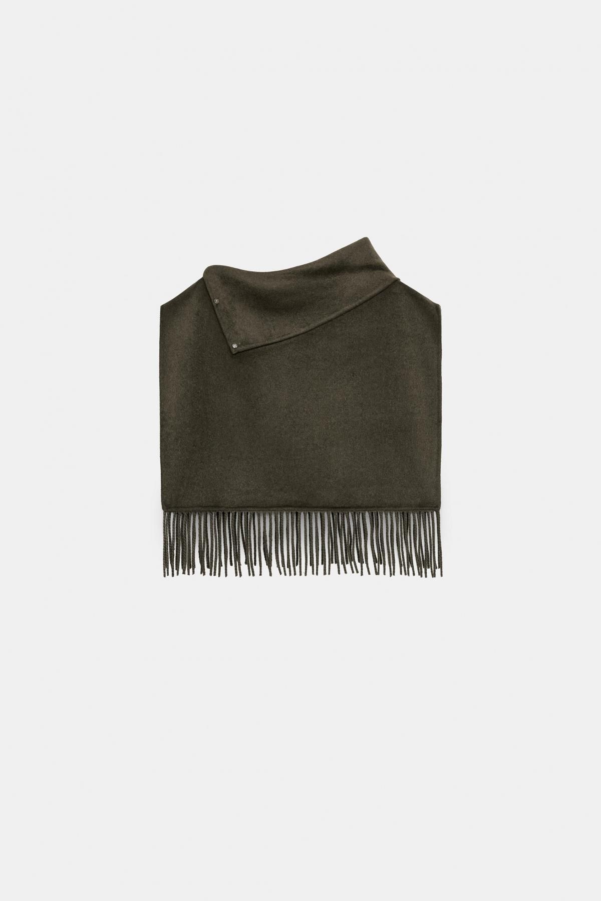 자라 울블렌드 프린지 하이넥 숏 케이프 8491/206 KHAKI - 상세 이미지 5
