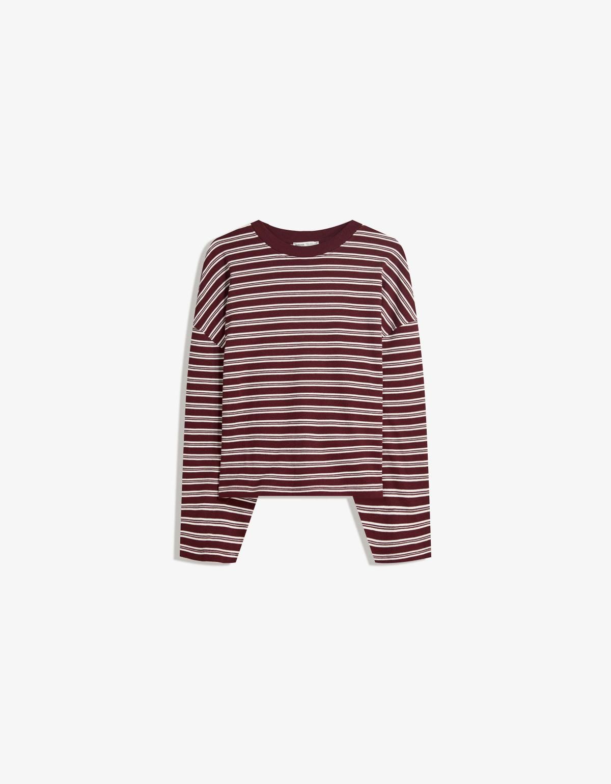 버쉬카 스트라이프 크루넥 긴팔 티셔츠 7547/443 BURGUNDY - 상품 이미지