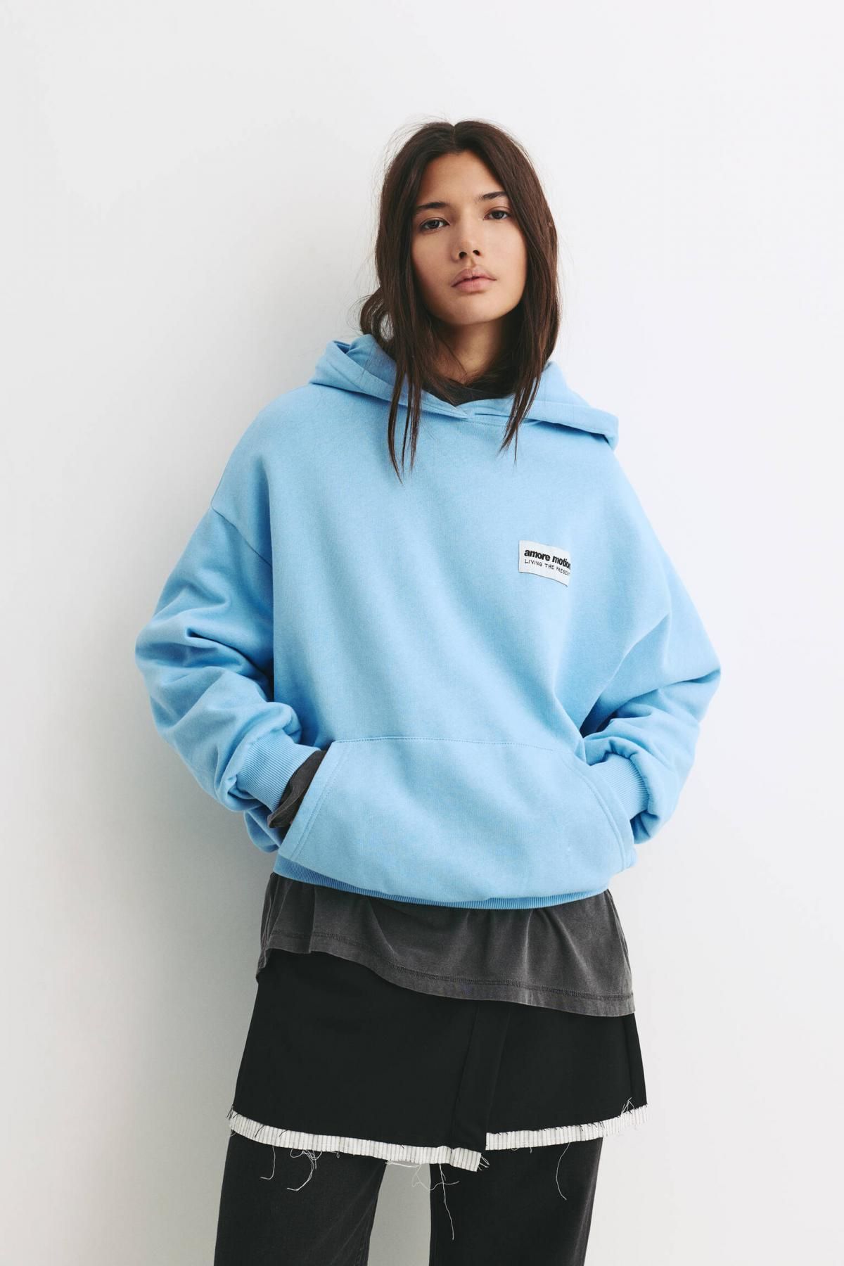 풀앤베어 오버사이즈 블루 그래픽 코튼 혼방 후드티 7560/367 MEDIUM BLUE - 상세 이미지 2