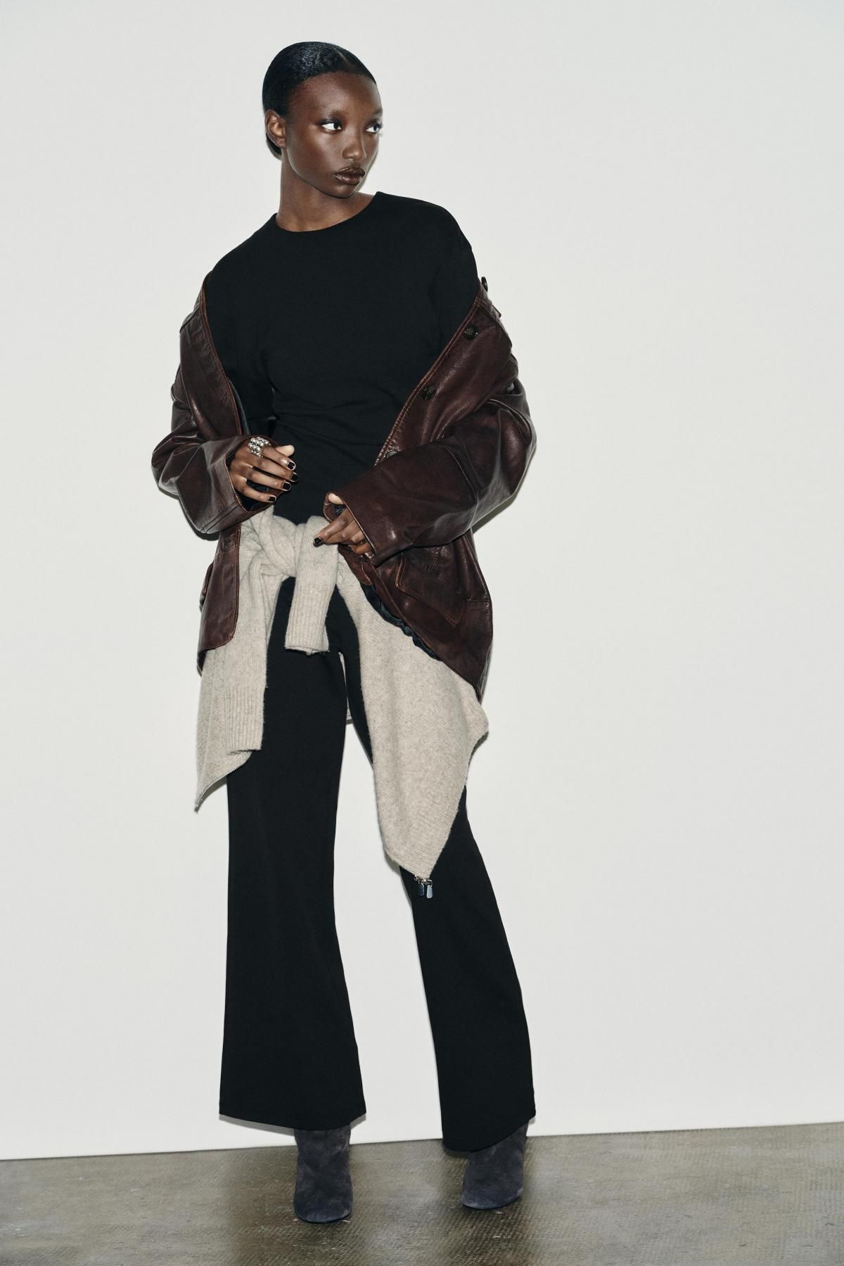 자라 와이드 하이웨이스트 테크니컬 니트 팬츠 3641/873 BLACK - 상세 이미지 2