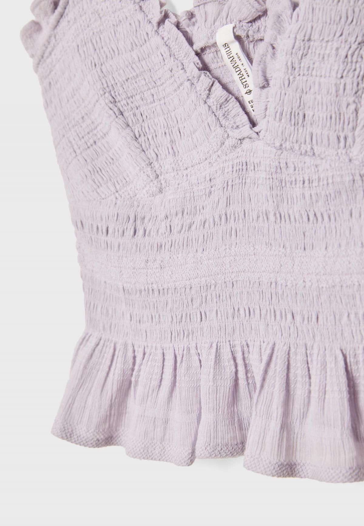 스트라디바리우스 러플 브이넥 슬림핏 민소매 탑 7158/585 LILAC - 상세 이미지 3